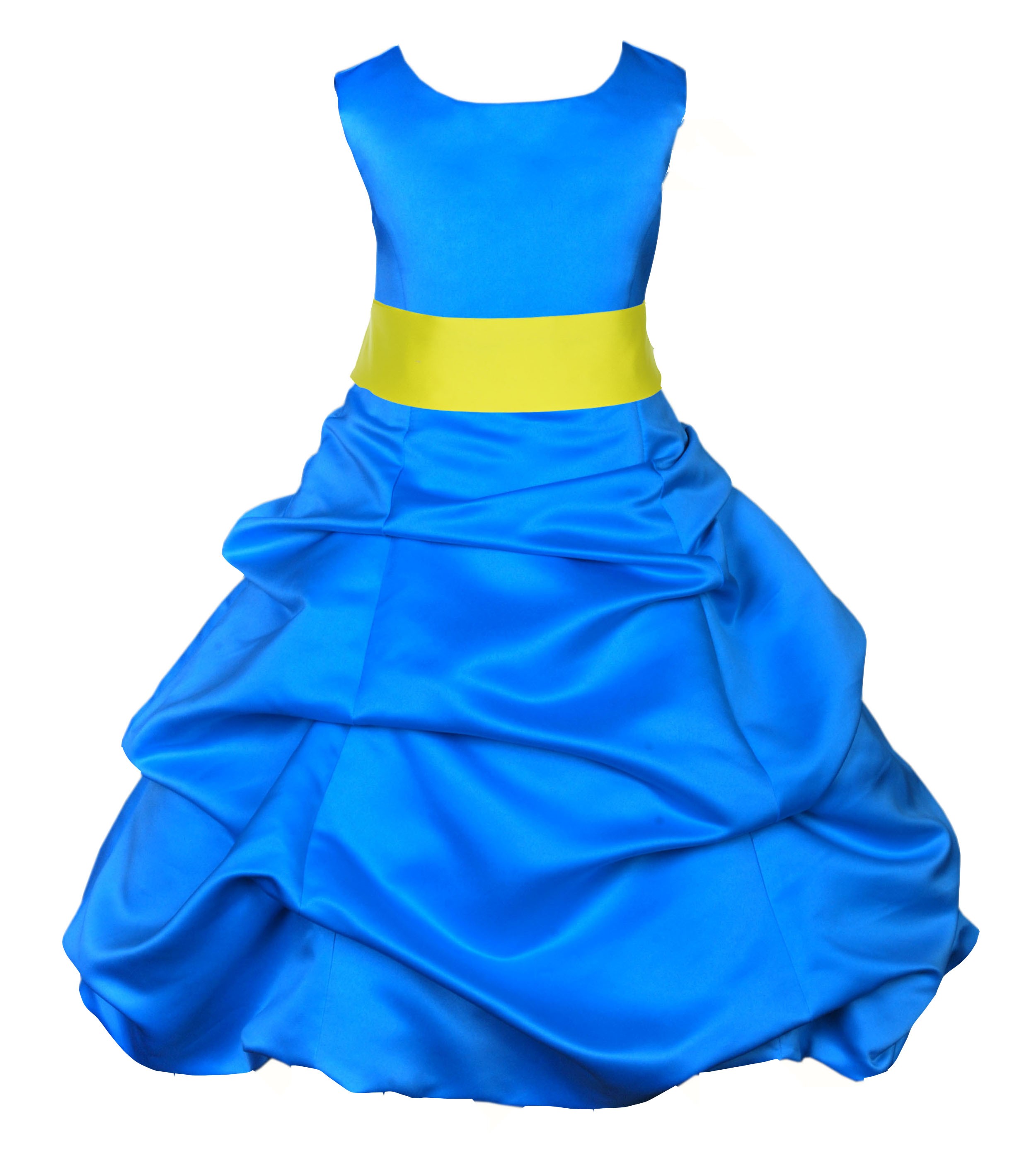 Royal Blue/Lemon Satin-Pick-Up Bubble Flower Girl Dress 806S