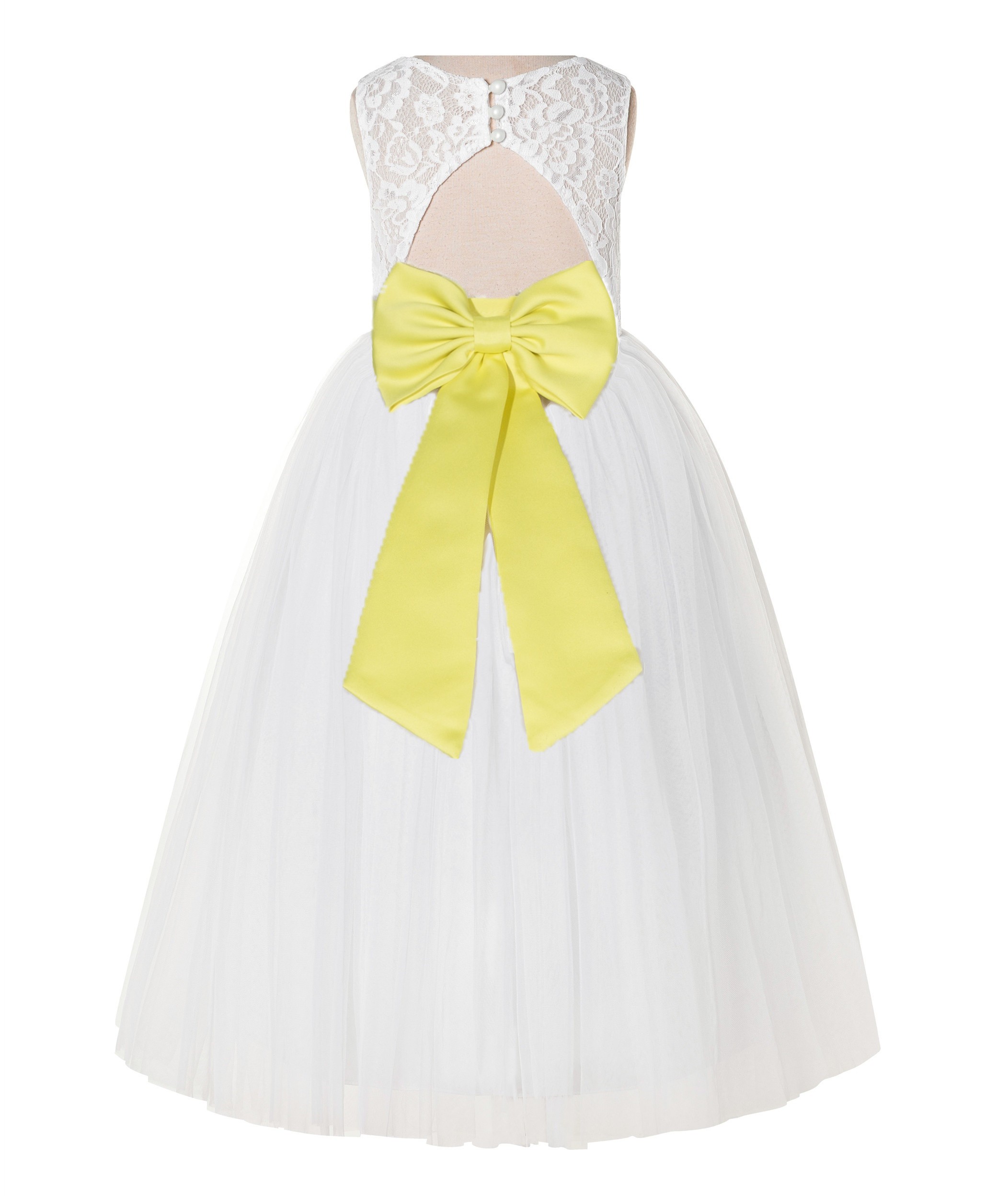 Ivory / Lemon Lime Lace Tulle Scoop Neck Keyhole Back A-Line Flower Girl Dress 178