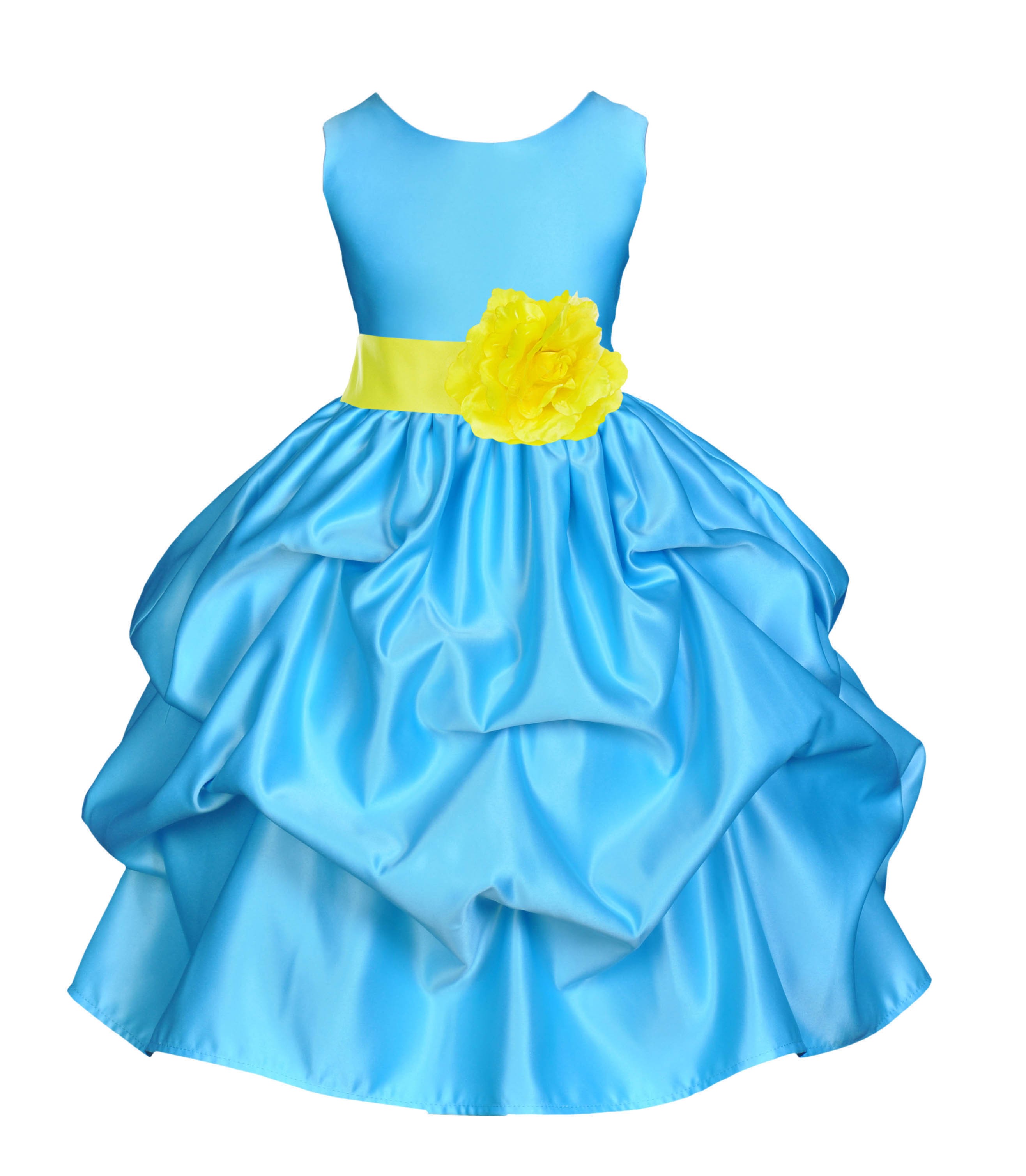 Turquoise/Lemon Satin Pick-Up Flower Girl Dress Receptions 208T