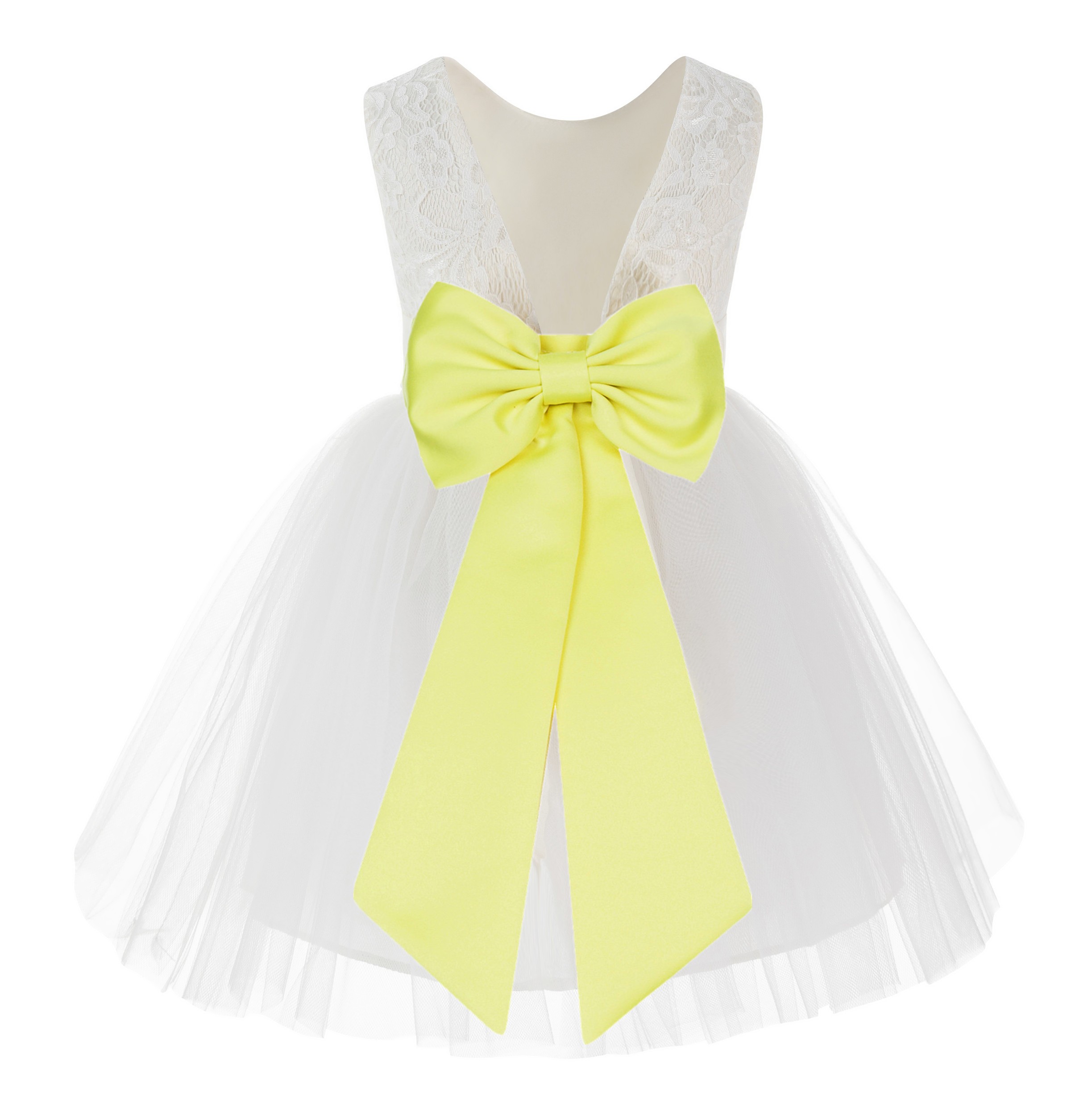 Ivory / Lemon Lime Backless Lace Flower Girl Dress V-Back 206T