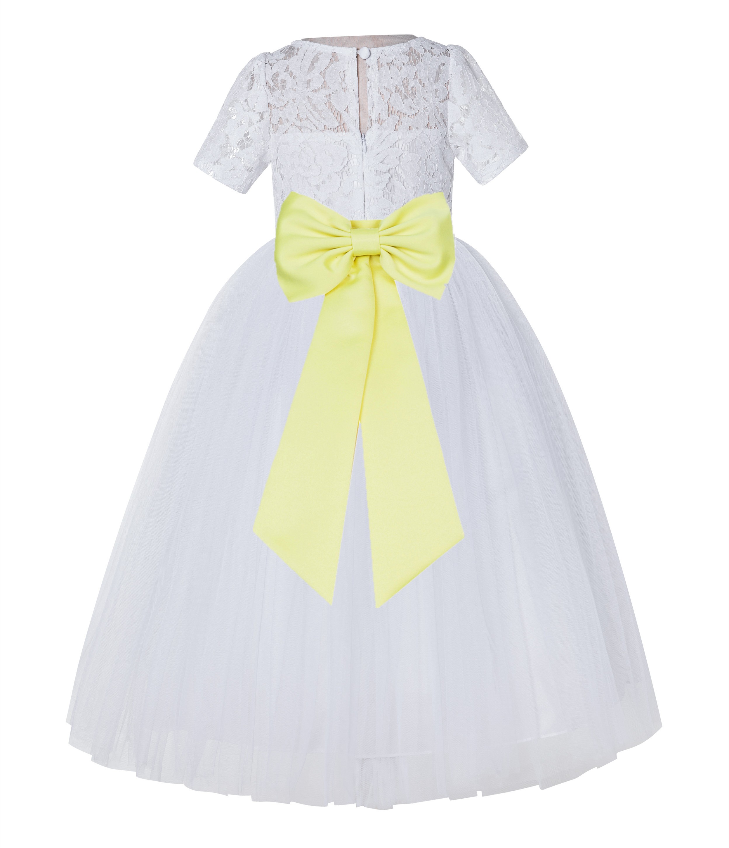 White / Lemon LIme Floral Lace Flower Girl Dress Vintage Dress LG2