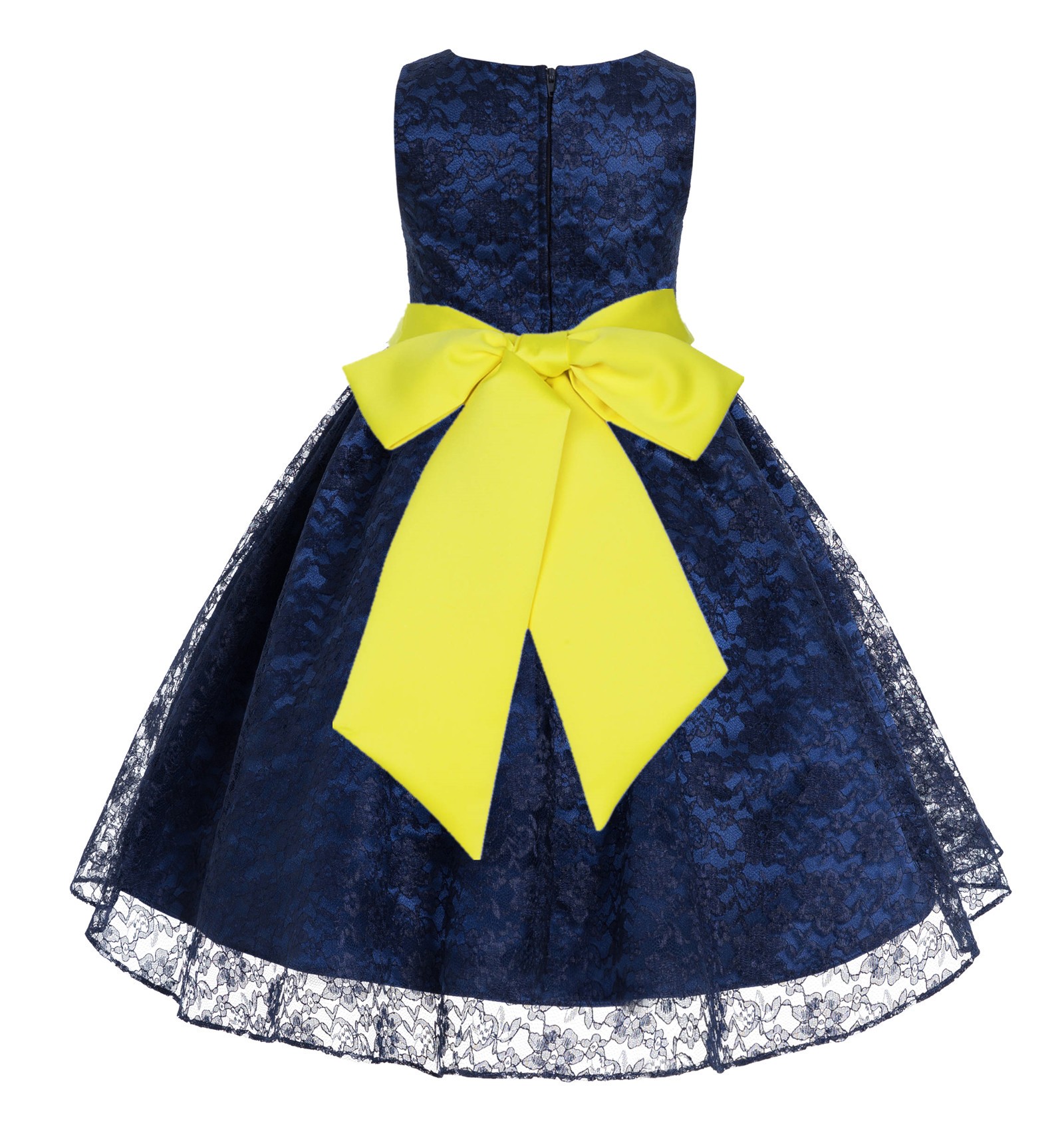 Navy / Lemon Floral Lace Overlay Flower Girl Dress Lace Dresses 163s