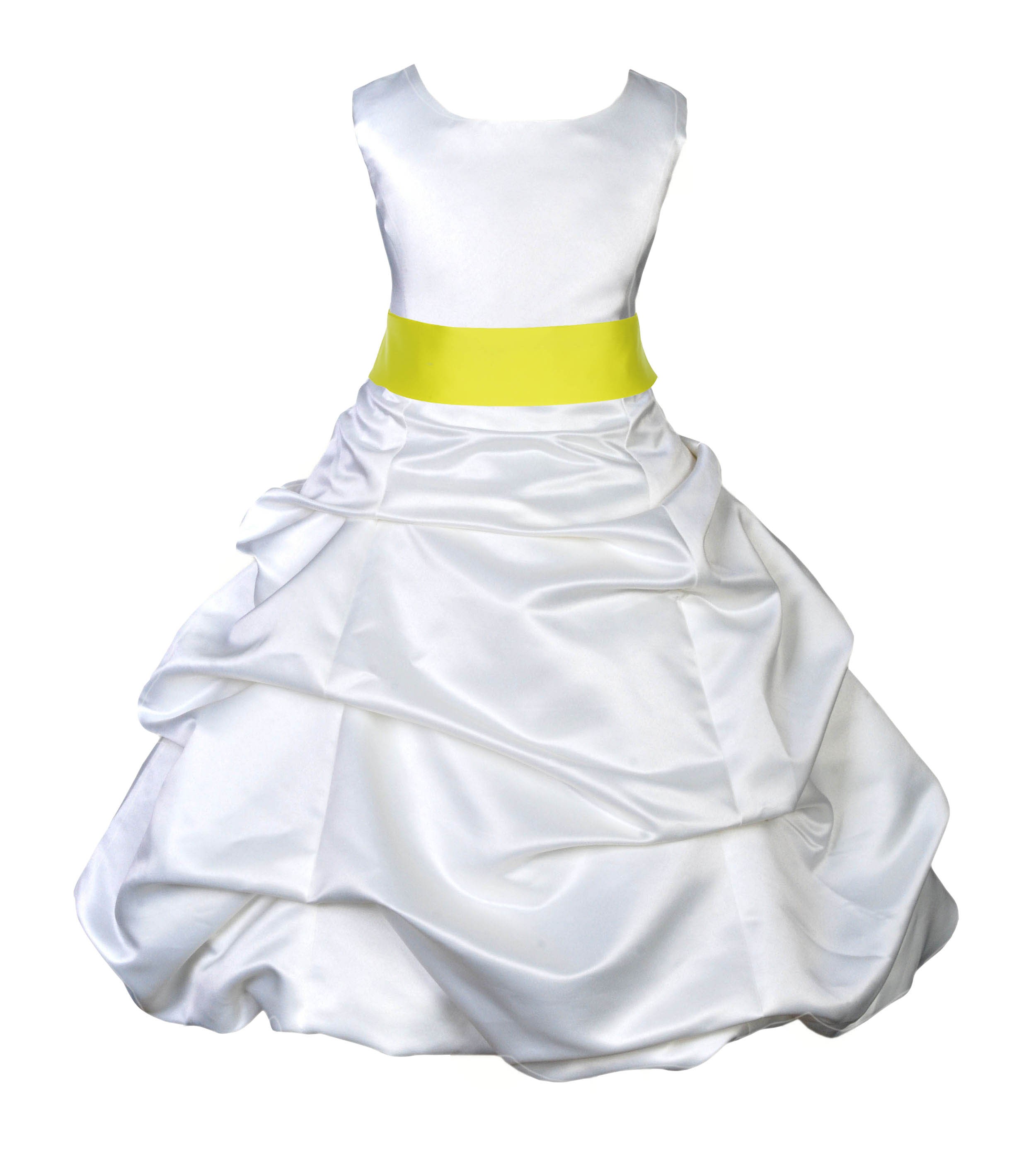 White/Lemon Satin Pick-Up Bubble Flower Girl Dress V2 806S