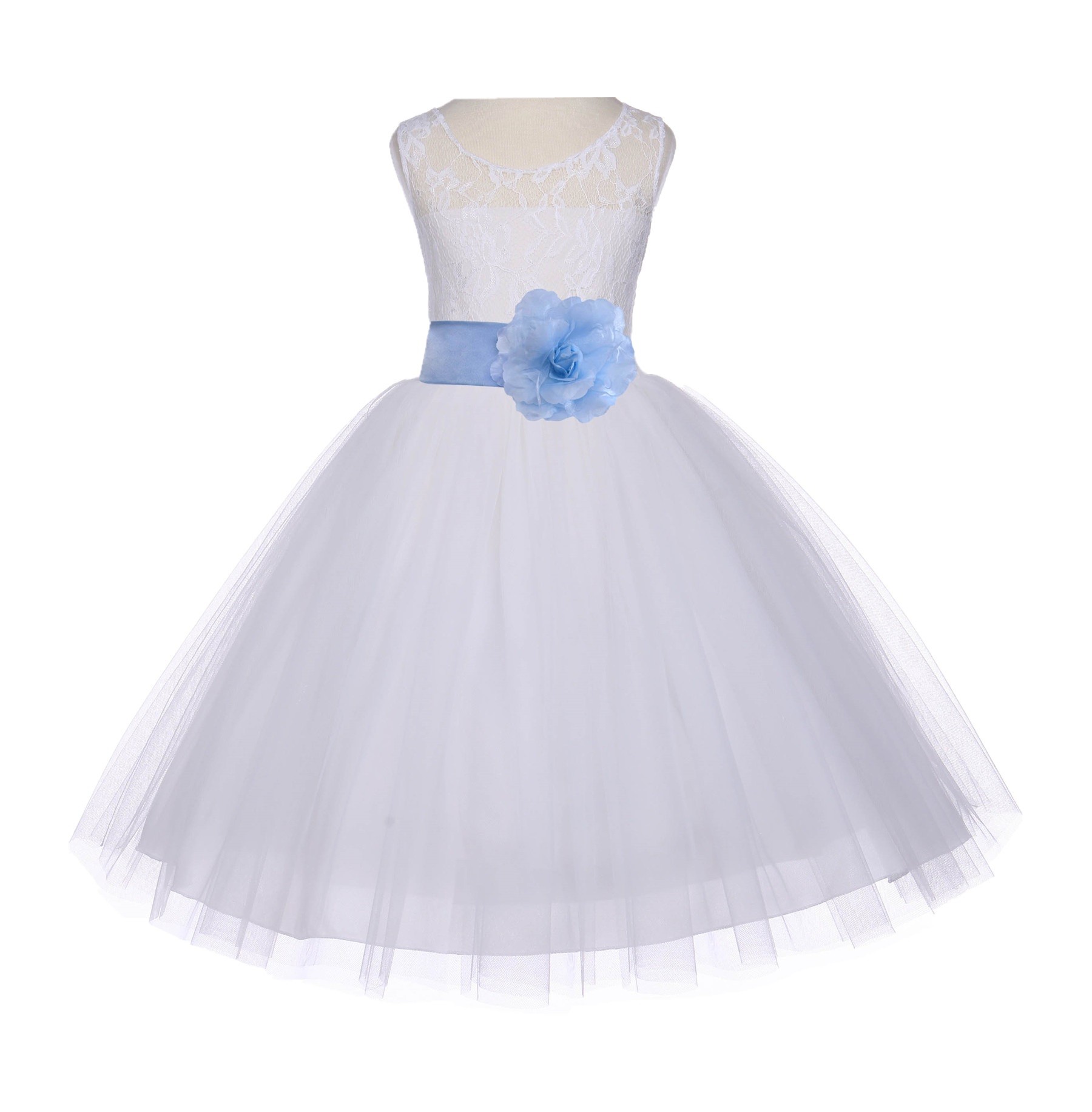 Ivory/Sky Floral Lace Bodice Tulle Flower Girl Dress Bridesmaid 153S