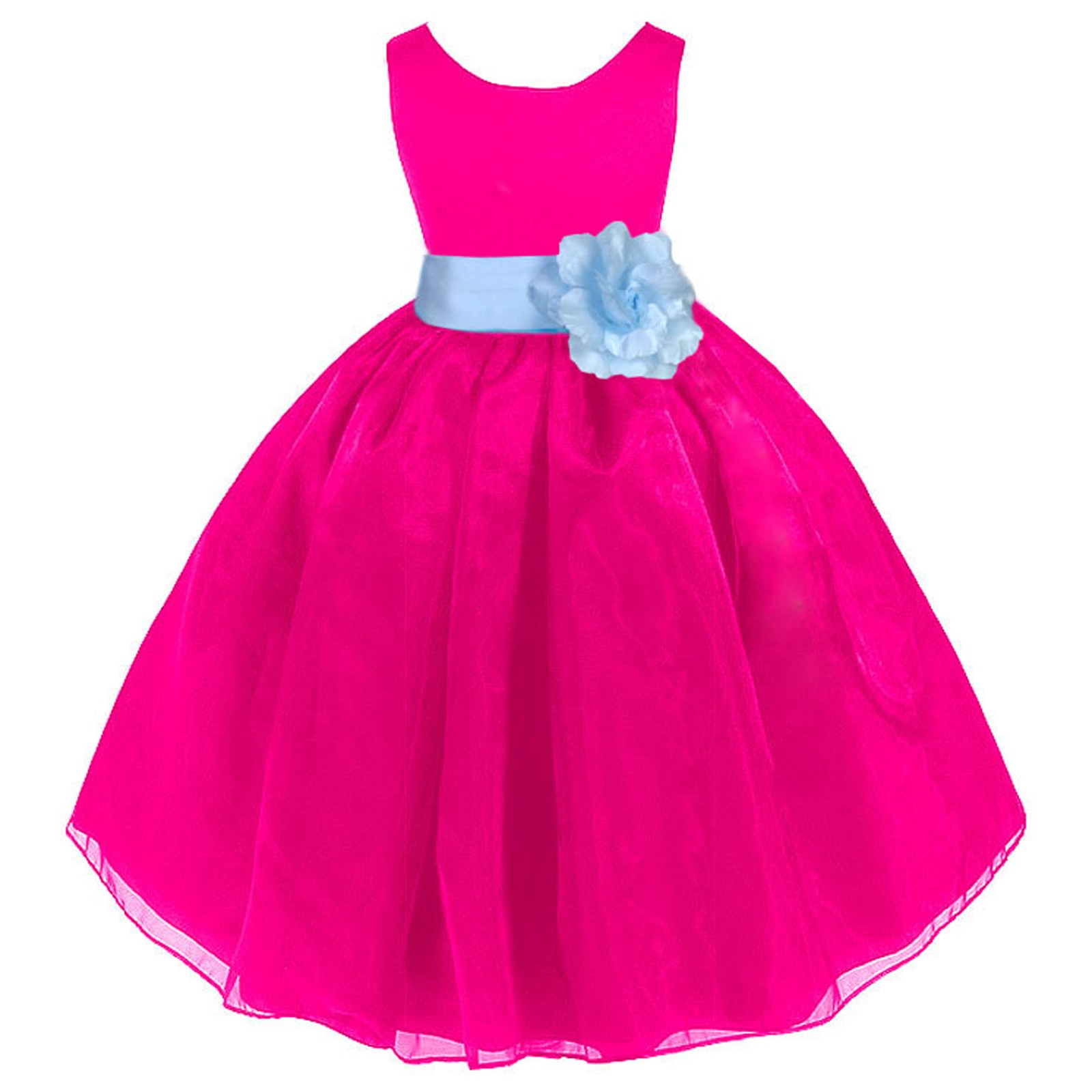 Fuchsia/Sky Satin Bodice Organza Skirt Flower Girl Dress 841T