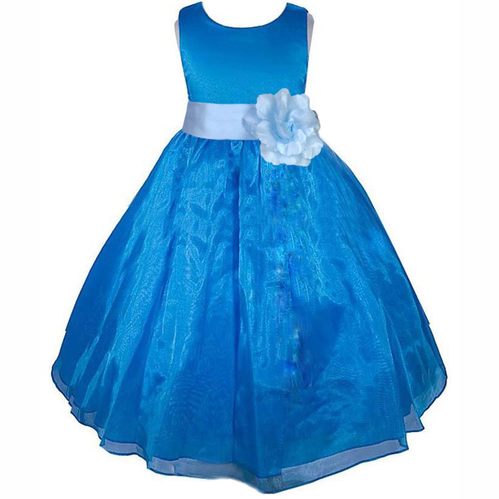 Royal Blue/Sky Satin Bodice Organza Skirt Flower Girl Dress 841T