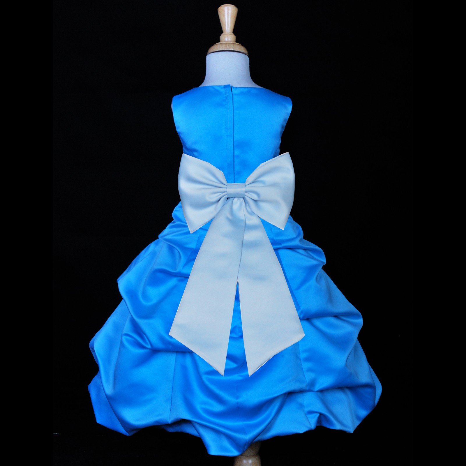 Turquoise/Sky Blue Satin-Pick-Up Bubble Flower Girl Dress Recital 808T