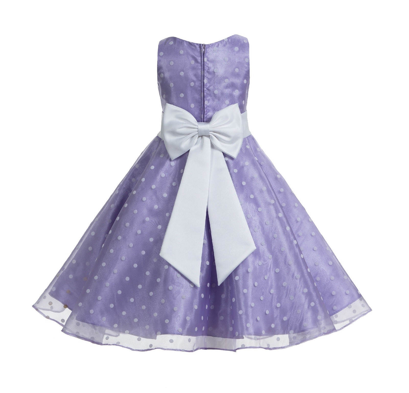 Lilac / White Organza Polka Dot V-Neck Flower Girl Dress 184T