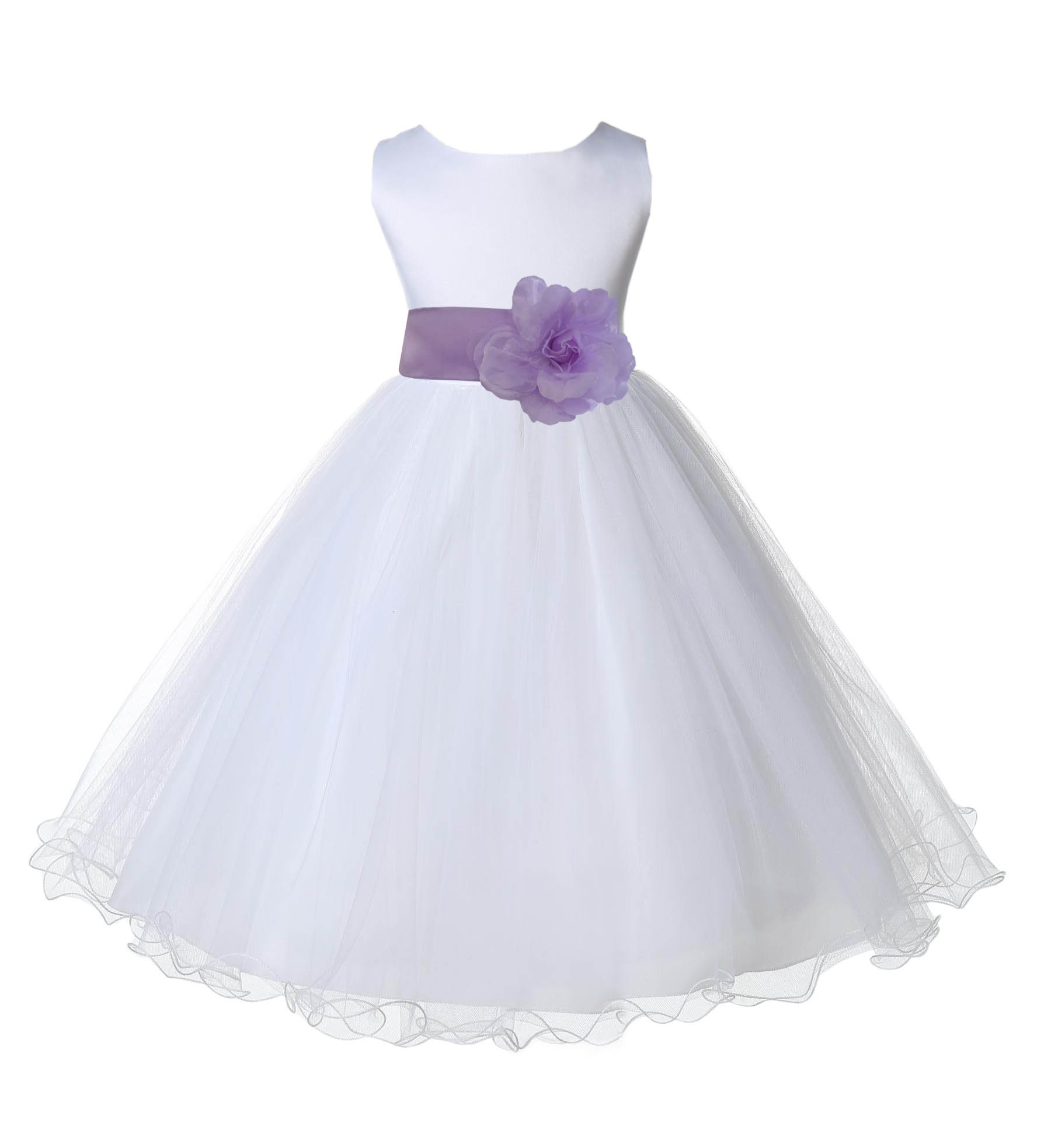 White/Lilac Tulle Rattail Edge Flower Girl Dress Wedding Bridal 829S