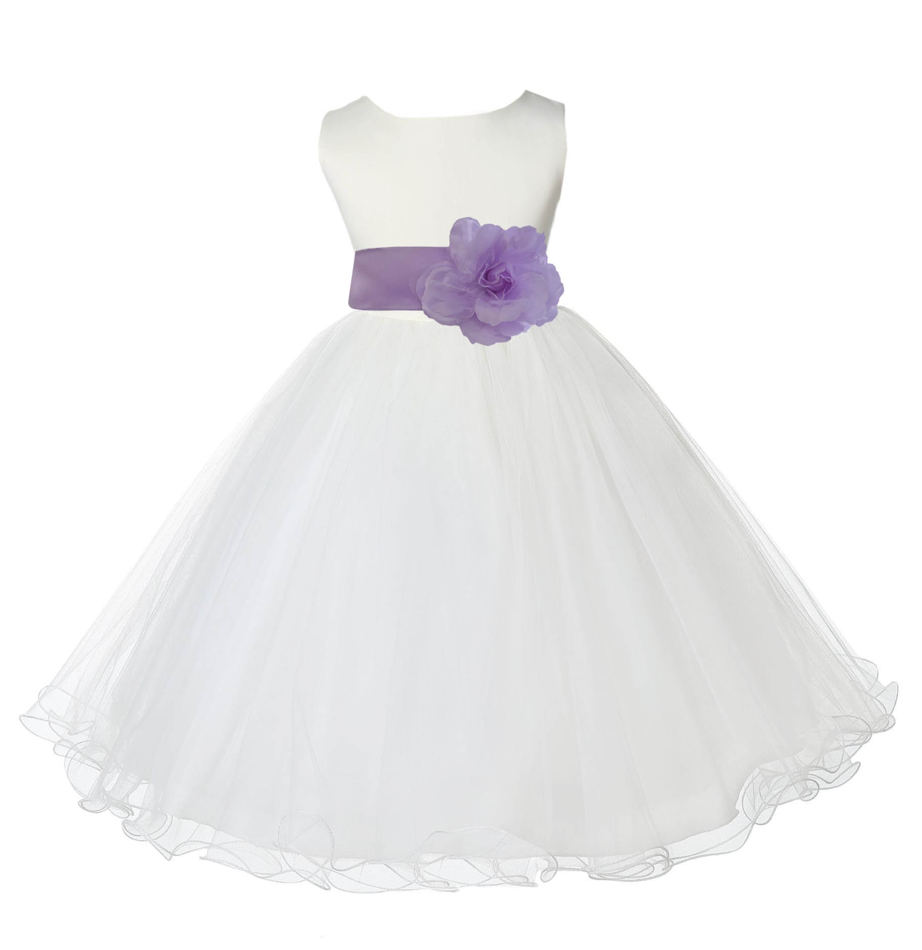 Ivory/Lilac Tulle Rattail Edge Flower Girl Dress Pageant Recital 829S