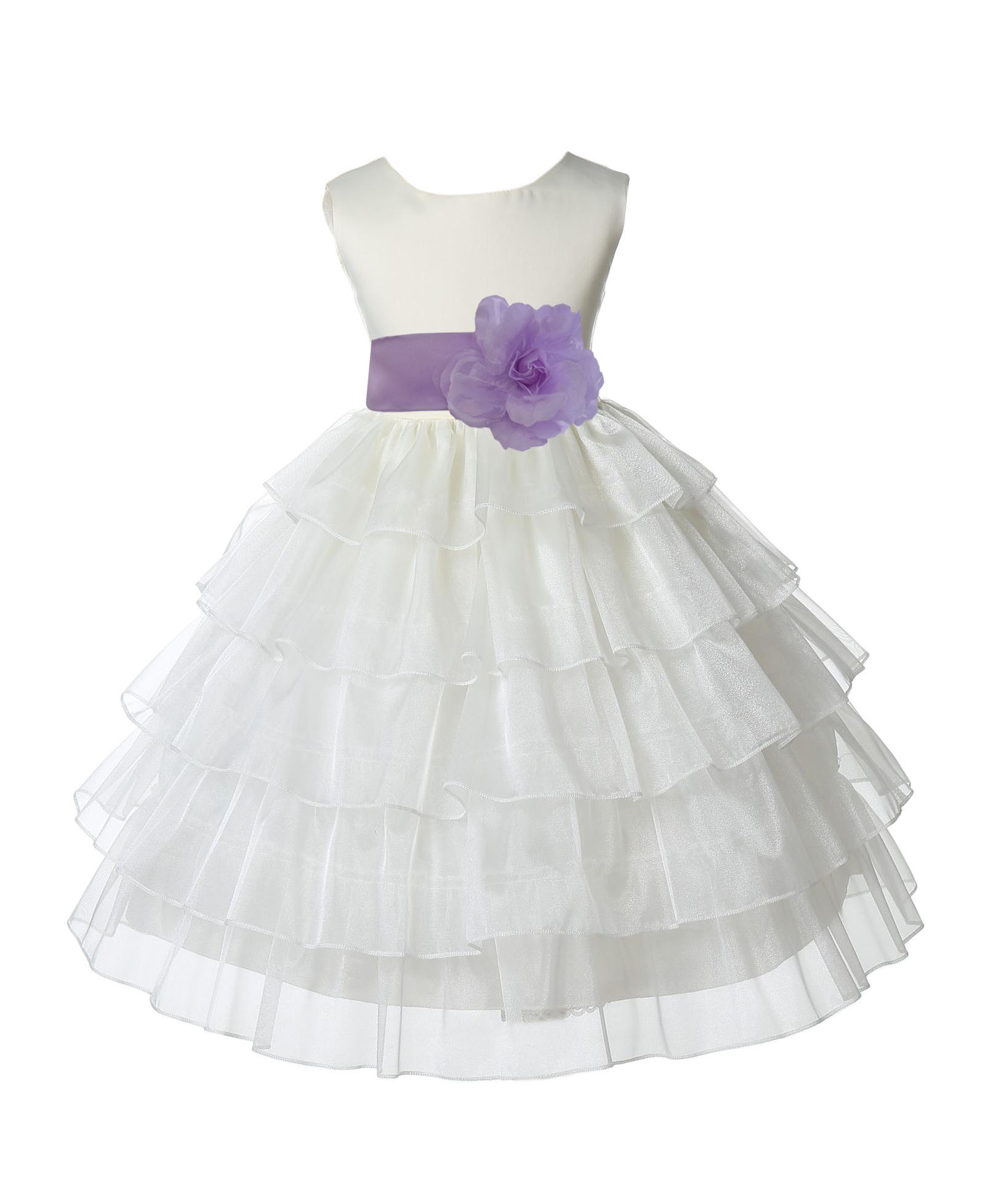Ivory/Lilac Satin Shimmering Organza Flower Girl Dress Wedding 308S