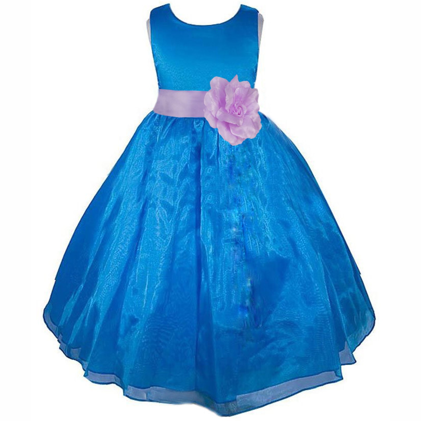 Royal Blue/Lilac Satin Bodice Organza Skirt Flower Girl Dress 841T