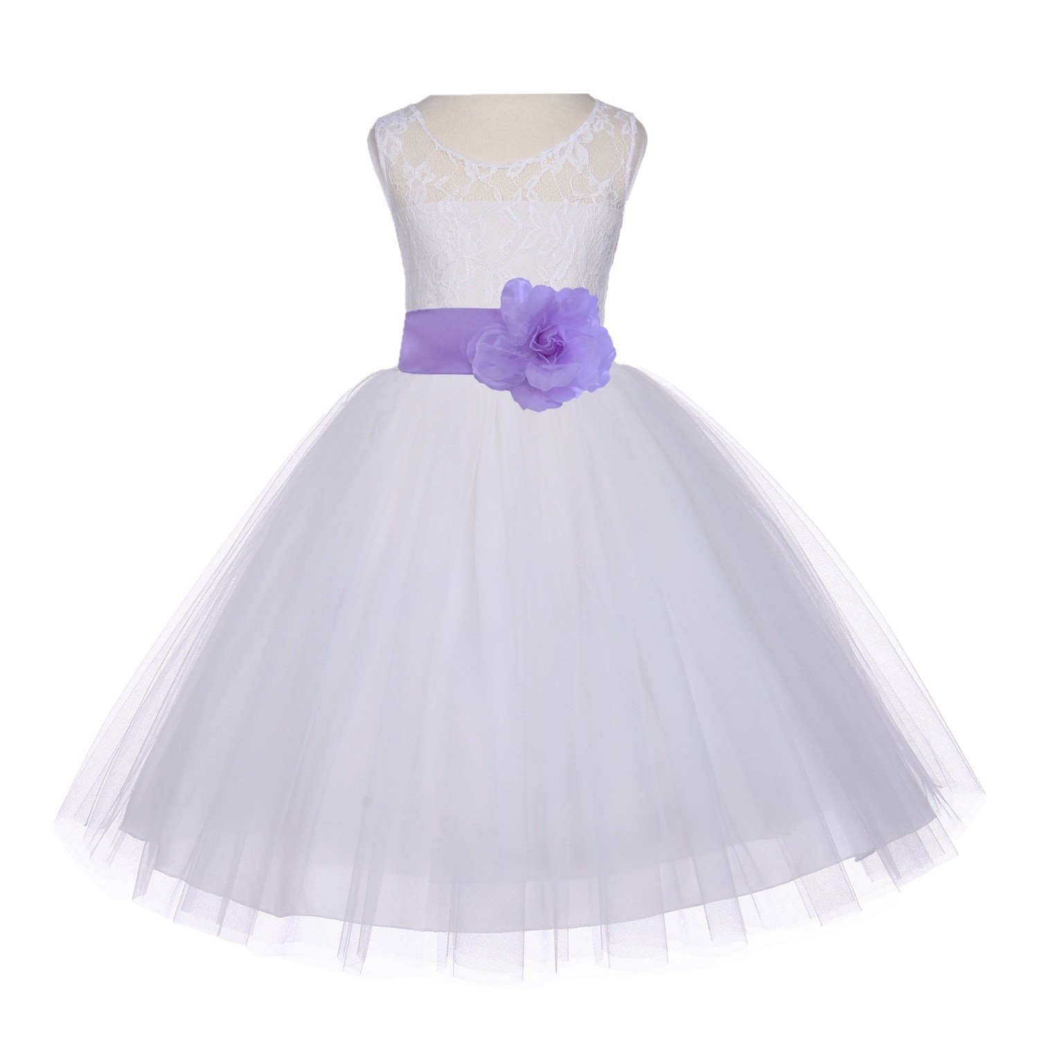 Ivory/Lilac Floral Lace Bodice Tulle Flower Girl Dress Bridesmaid 153S
