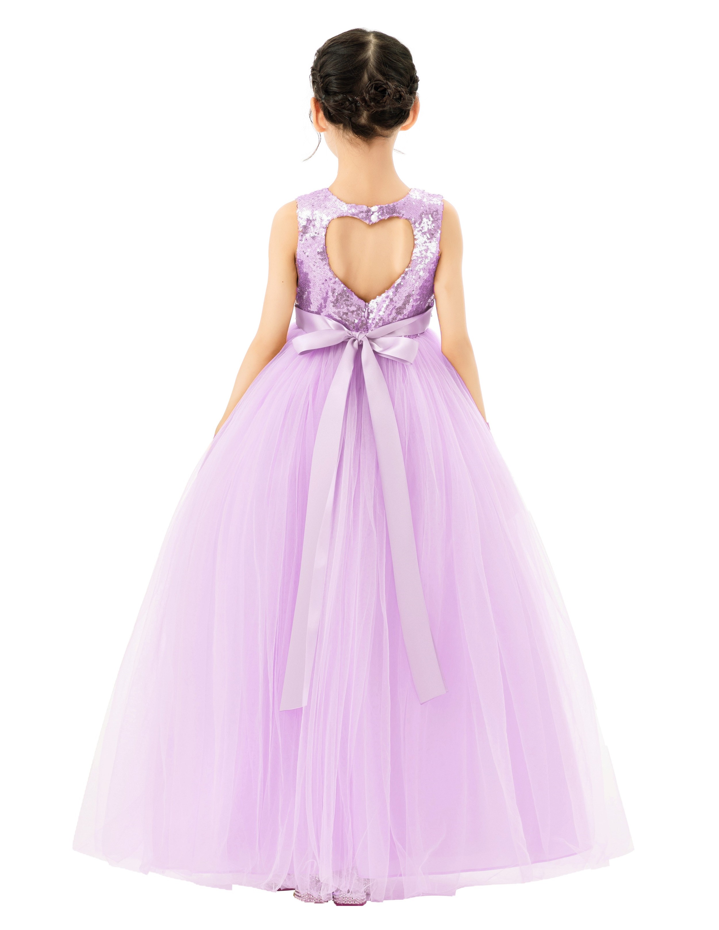 Lilac Sequins Flower Girl Dress with Heart Cutout SH2