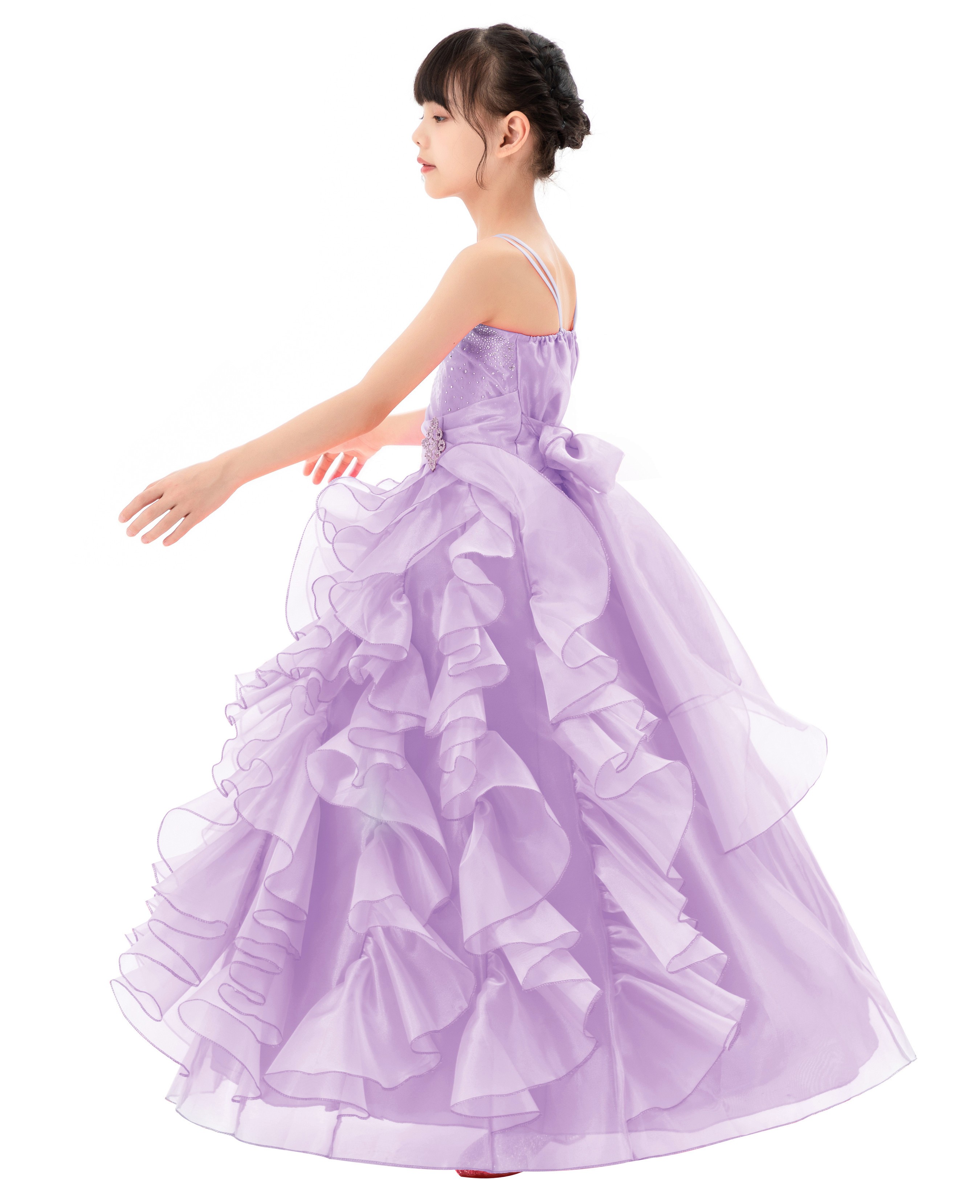 Lilac Ruffle Organza Overlay Flower Girl Dress Seq5