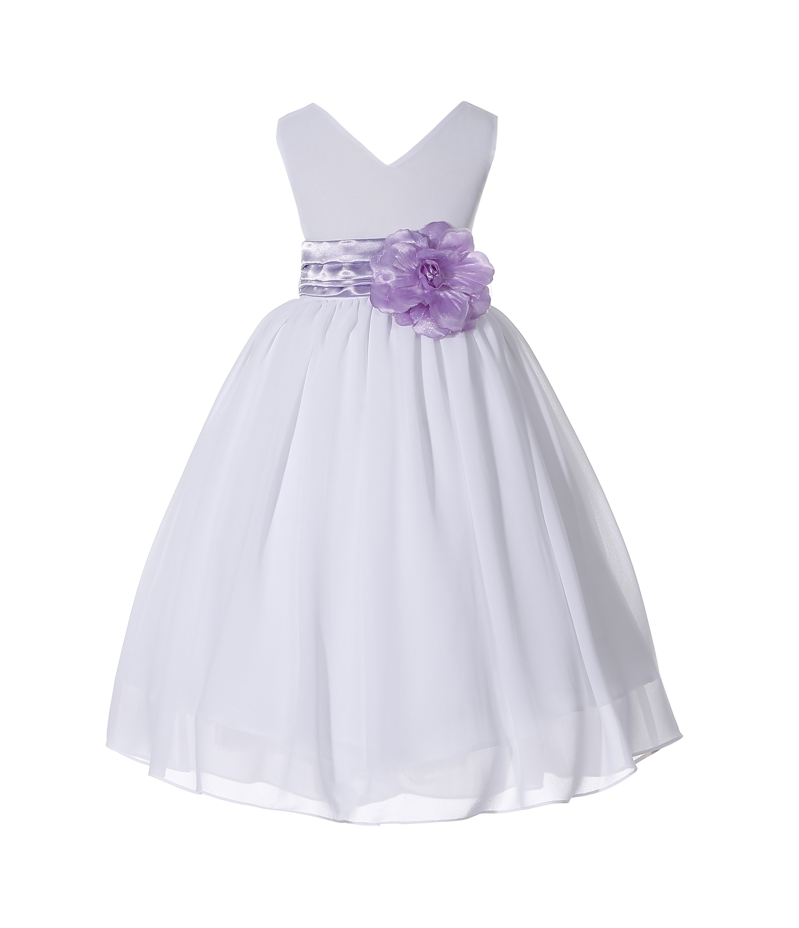 White/Lilac V-Neck Yoryu Chiffon Flower Girl Dress Bridesmaid 503F