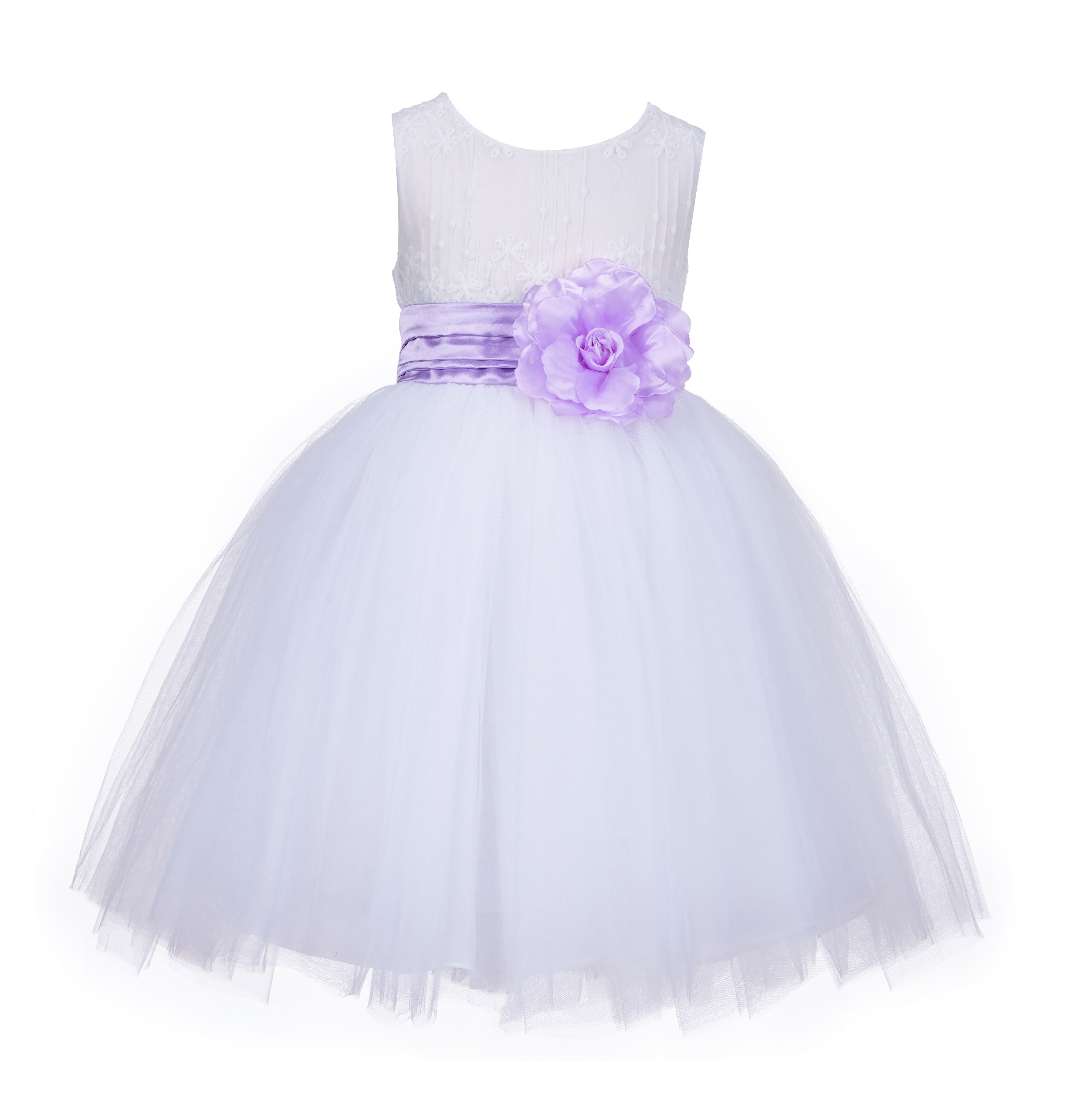 White/Lilac Lace Embroidery Tulle Flower Girl Dress Wedding 118