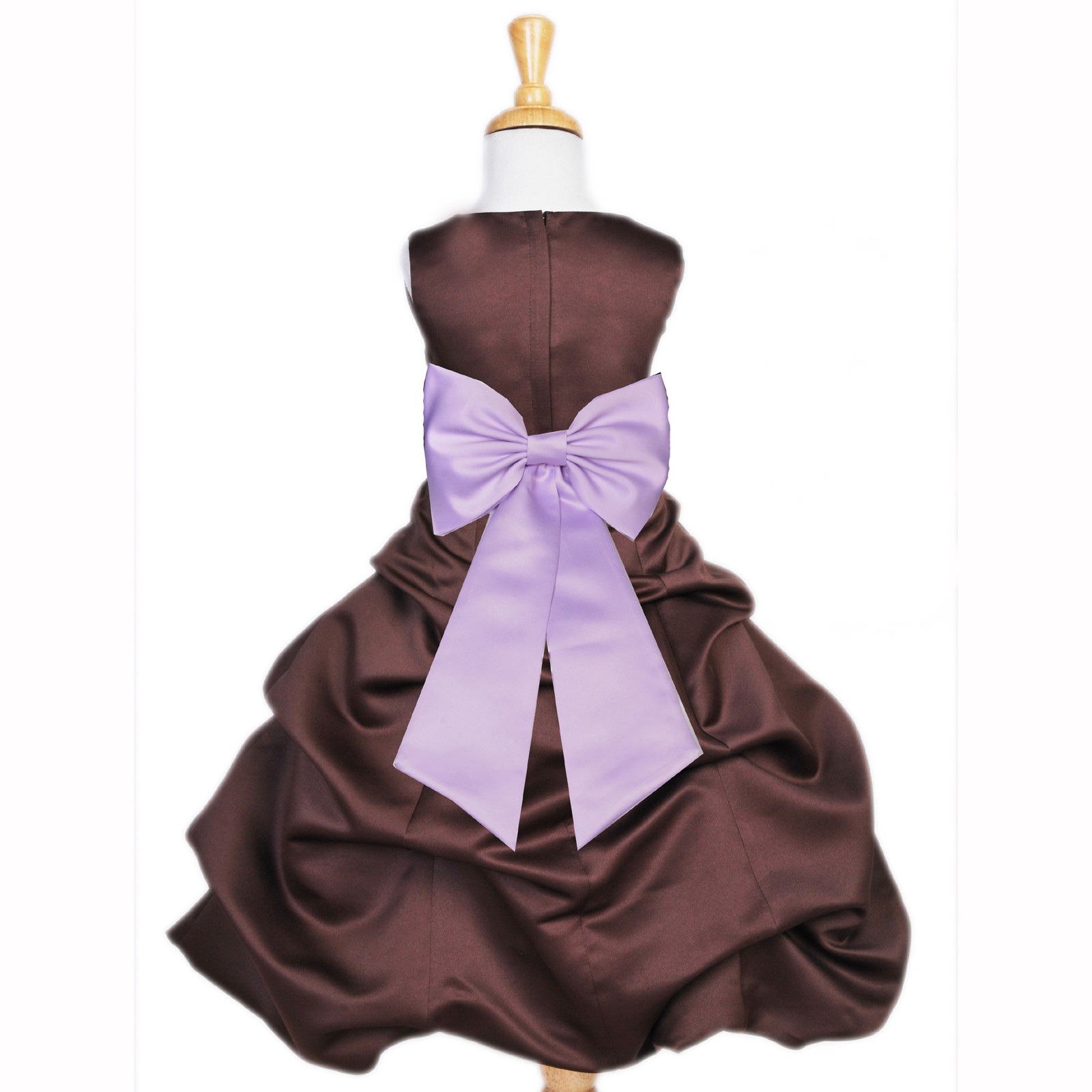 Brown/Lilac Satin Pick-Up Bubble Flower Girl Dress Occasions 808T