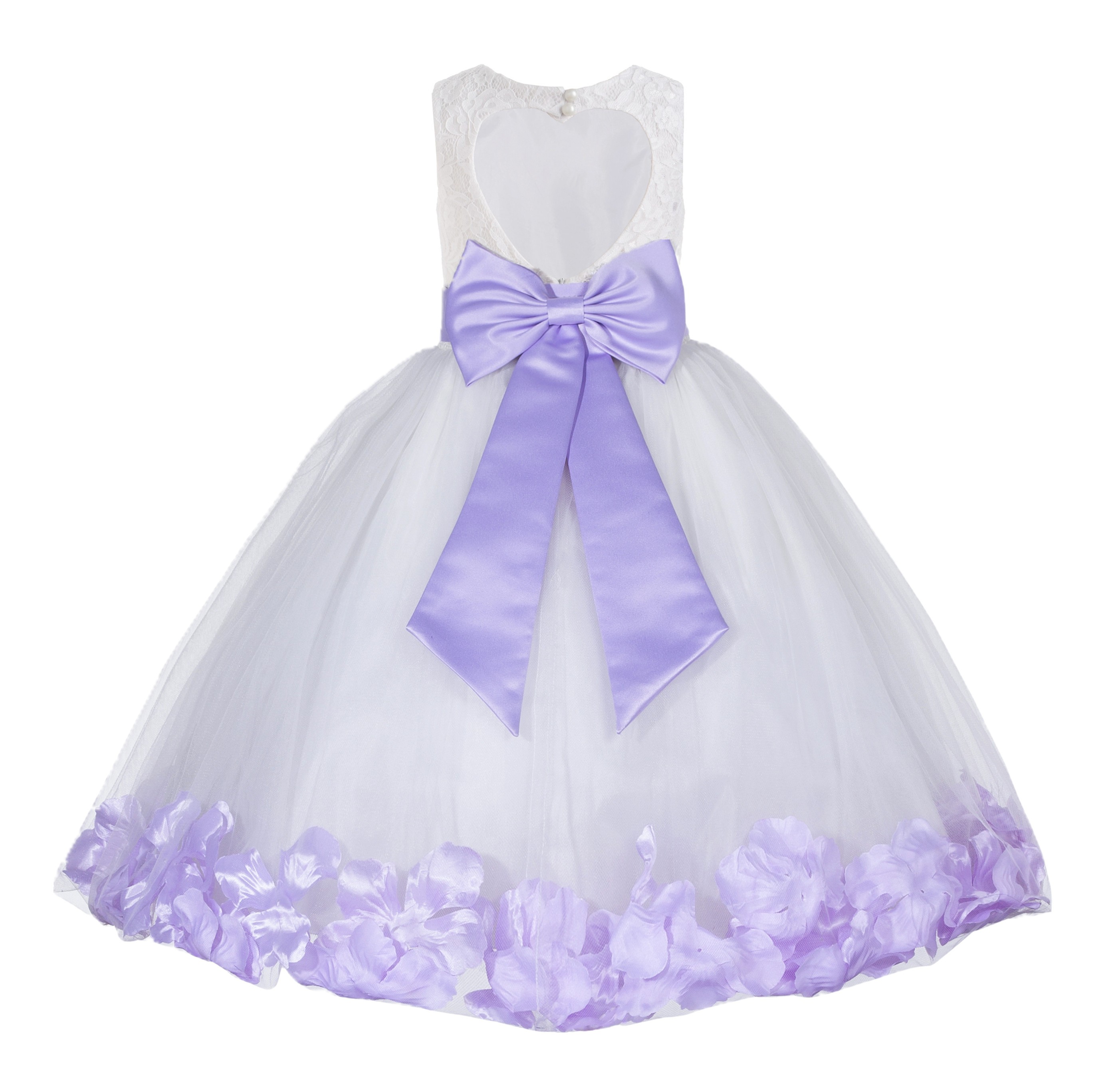 Ivory / Lilac Floral Lace Heart Cutout Flower Girl Dress with Petals 185T