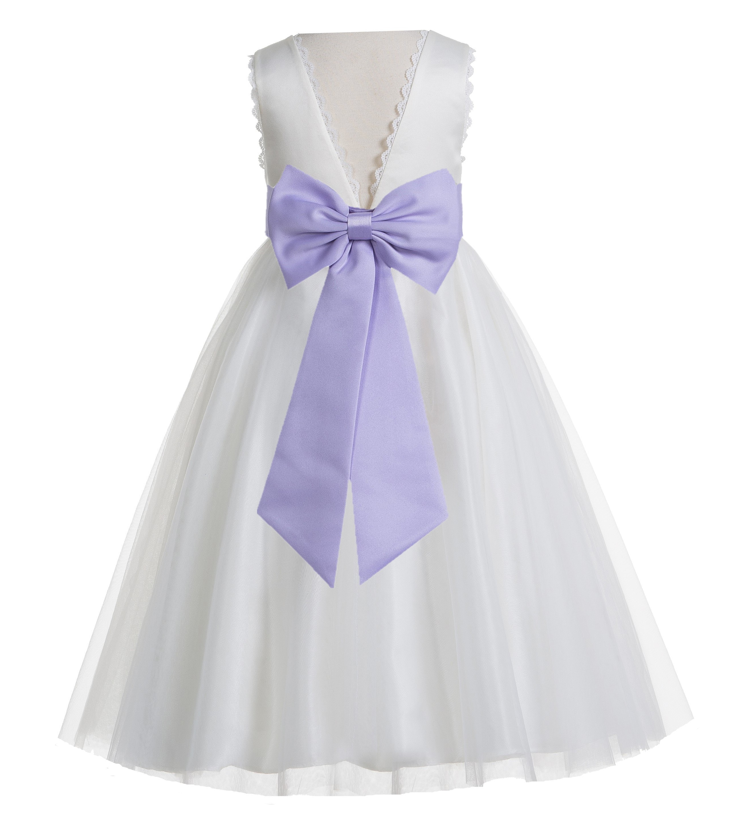 Ivory / Lilac V-Back Lace Edge Flower Girl Dress 183T