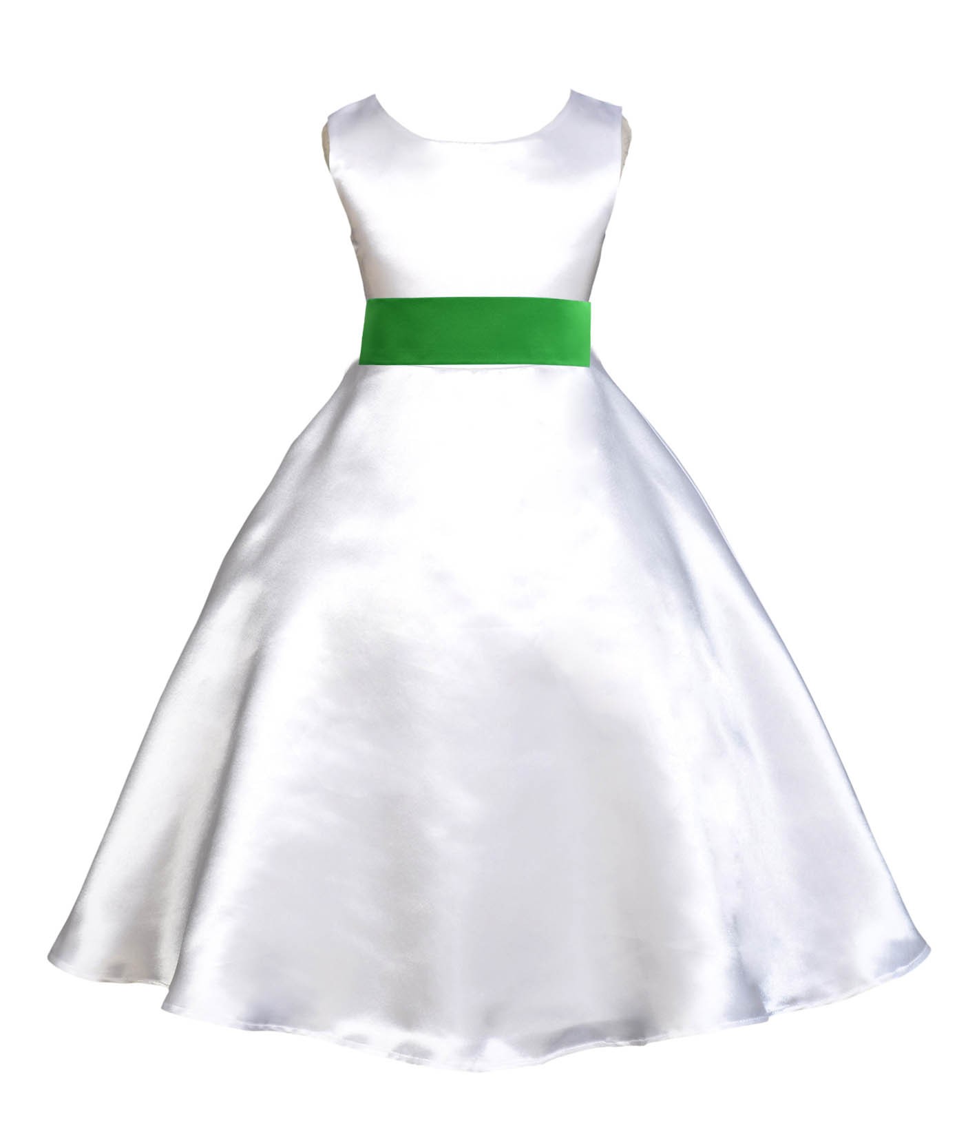 White/Lime A-Line Satin Flower Girl Dress Wedding Bridal 821S