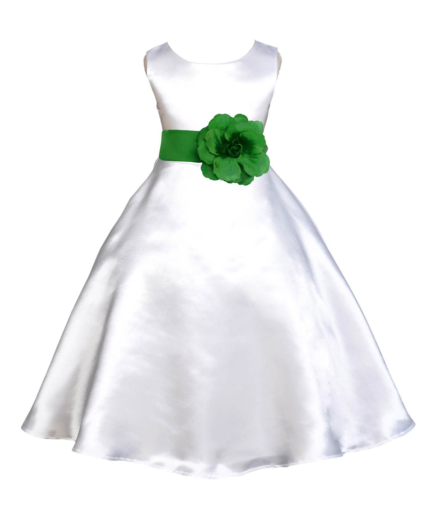 White/Lime A-Line Satin Flower Girl Dress Wedding Bridal 821T