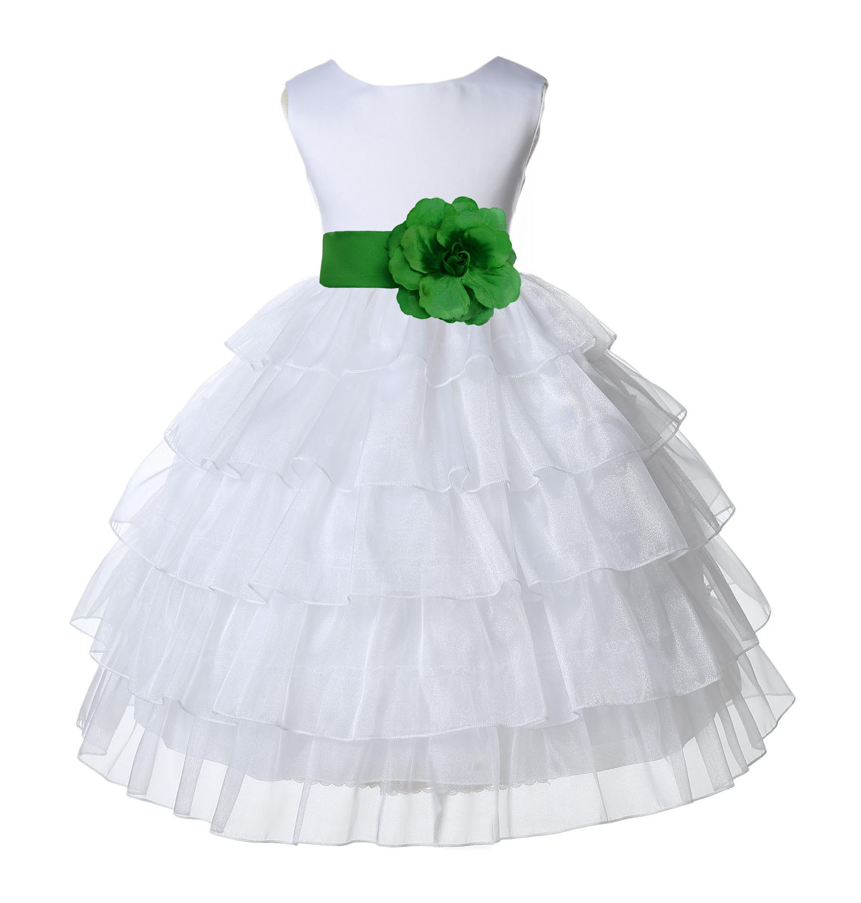 White/Lime Satin Shimmering Organza Flower Girl Dress Wedding 308S