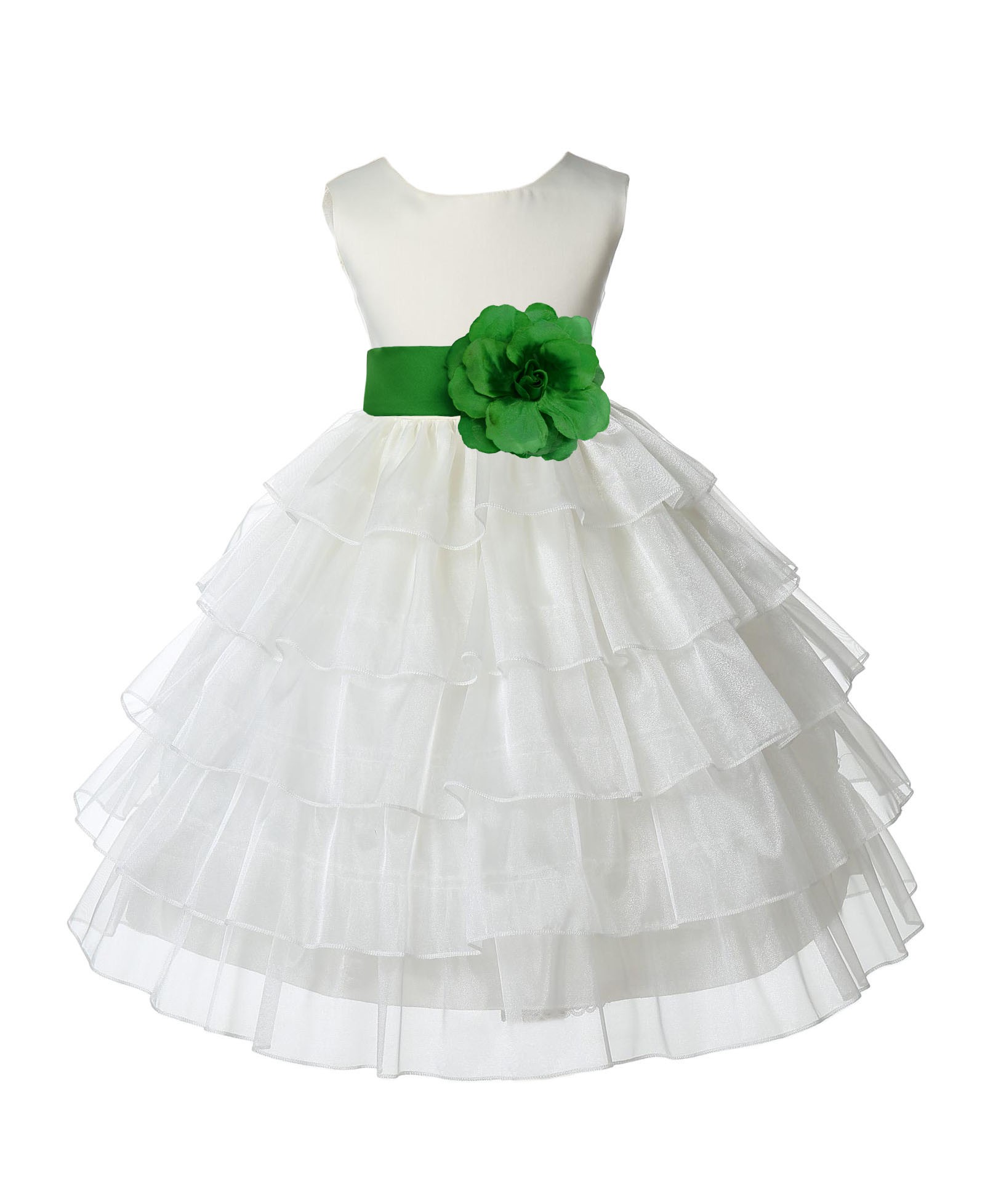 Ivory/Lime Satin Shimmering Organza Flower Girl Dress Wedding 308S