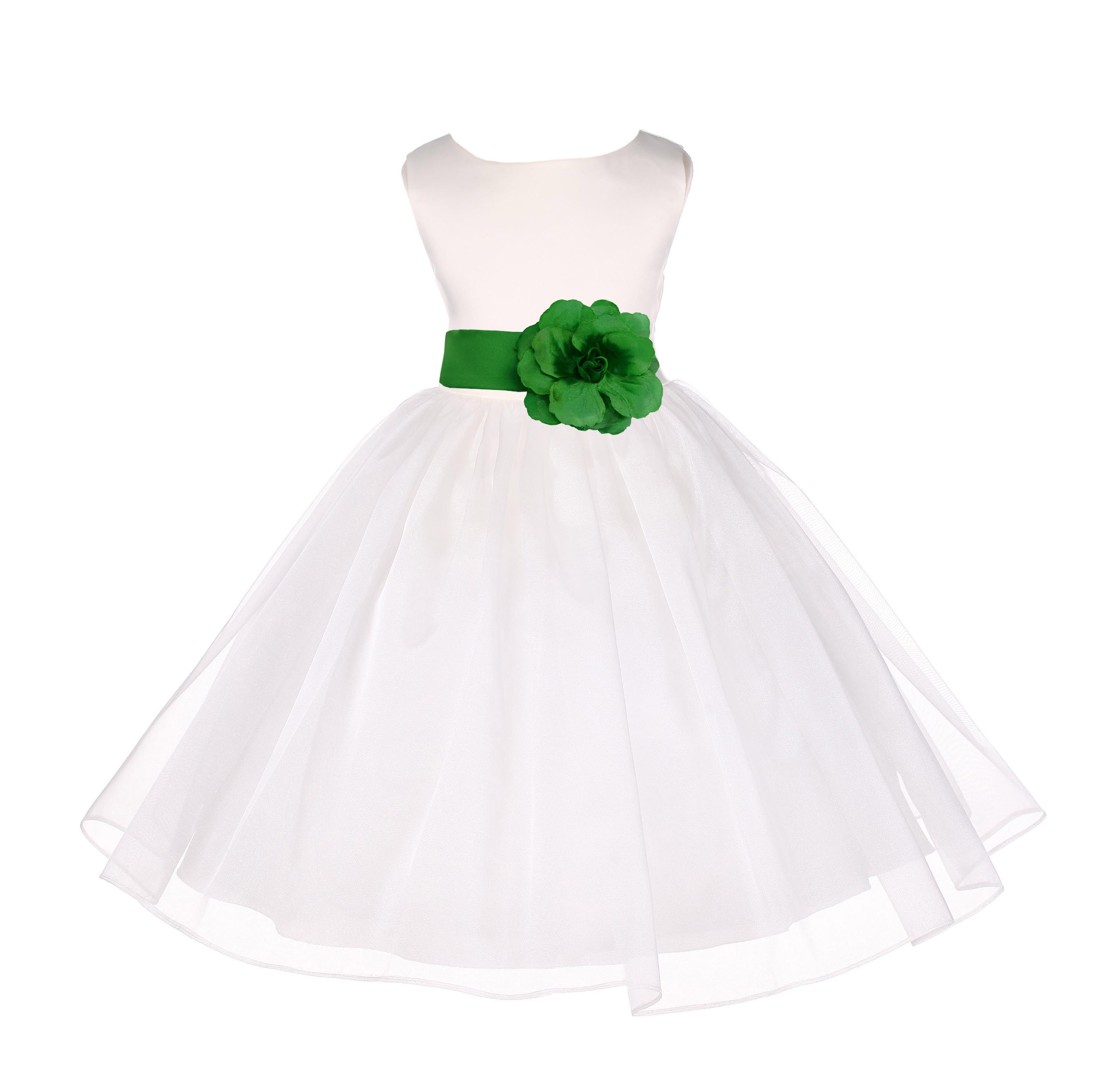Ivory/Lime Satin Bodice Organza Skirt Flower Girl Dress 841S