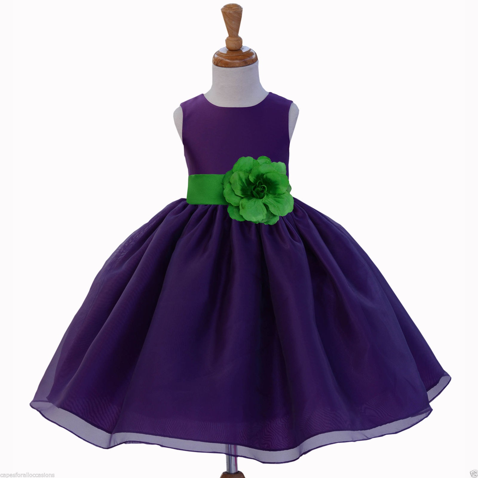 Purple/Lime Satin Bodice Organza Skirt Flower Girl Dress 841S