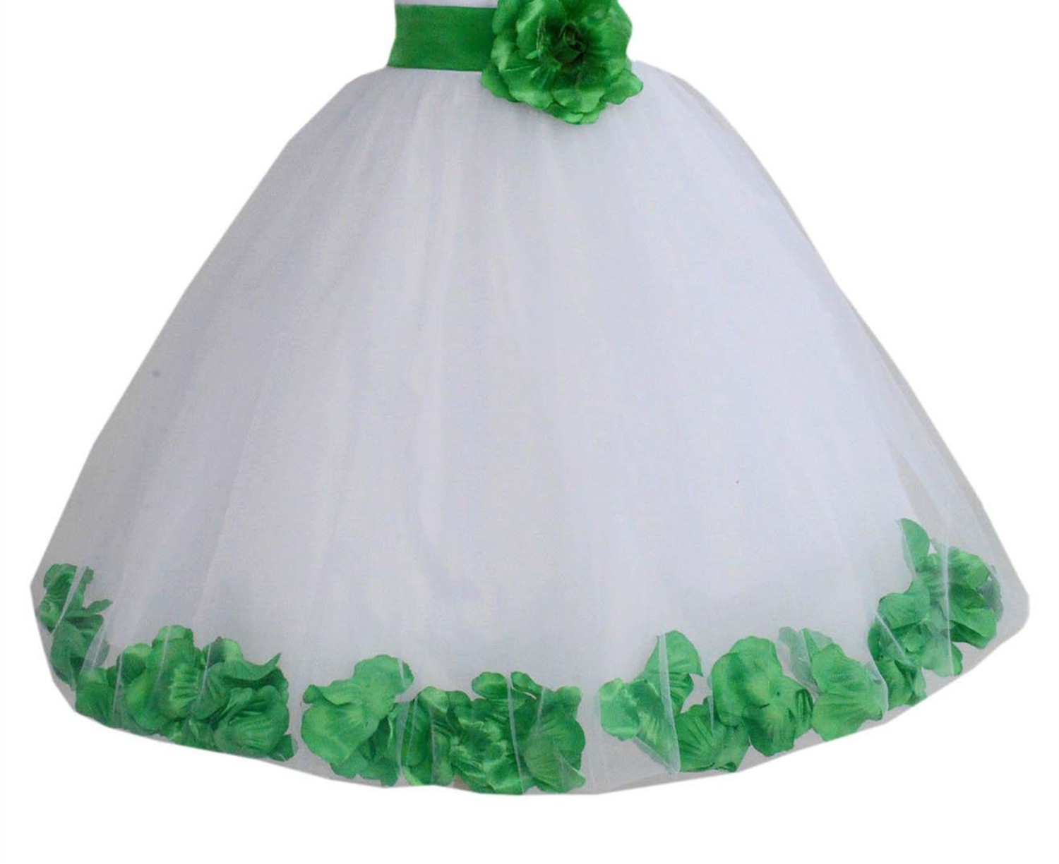 White / Lime Green Floral Lace Heart Cutout Flower Girl Dress with Petals 185T