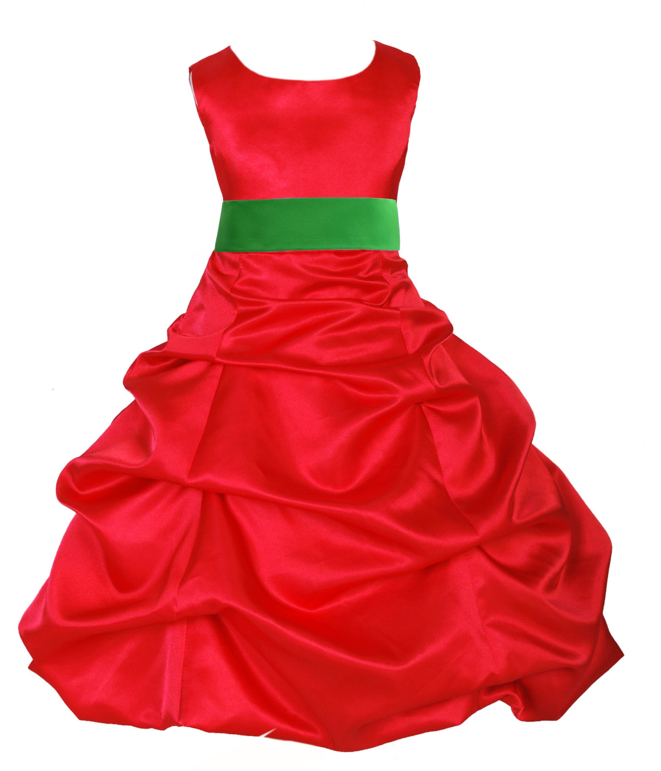 Red/Lime Satin Pick-Up Bubble Flower Girl Dress Christmas 806S