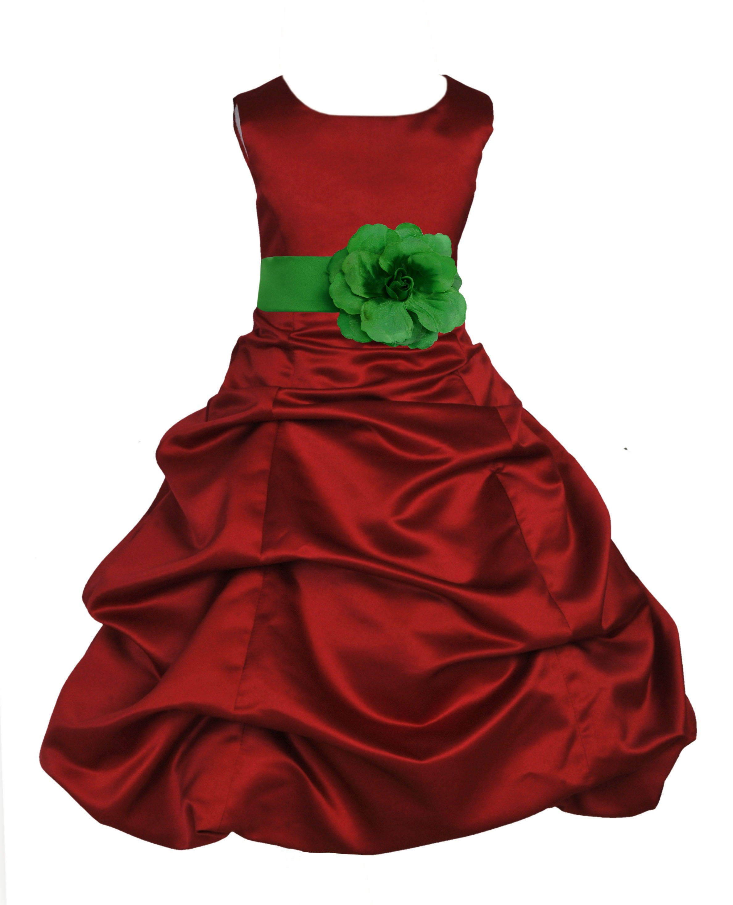 Apple Red/Lime Satin Pick-Up Bubble Flower Girl Dress 808T