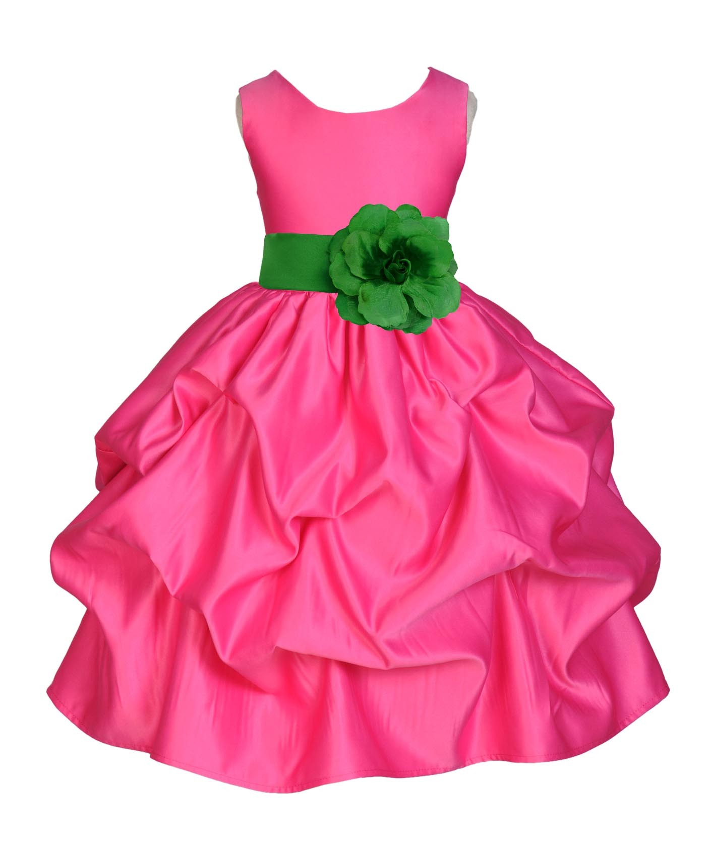 Fuchsia/Lime Satin Pick-Up Flower Girl Dress Recital 208T