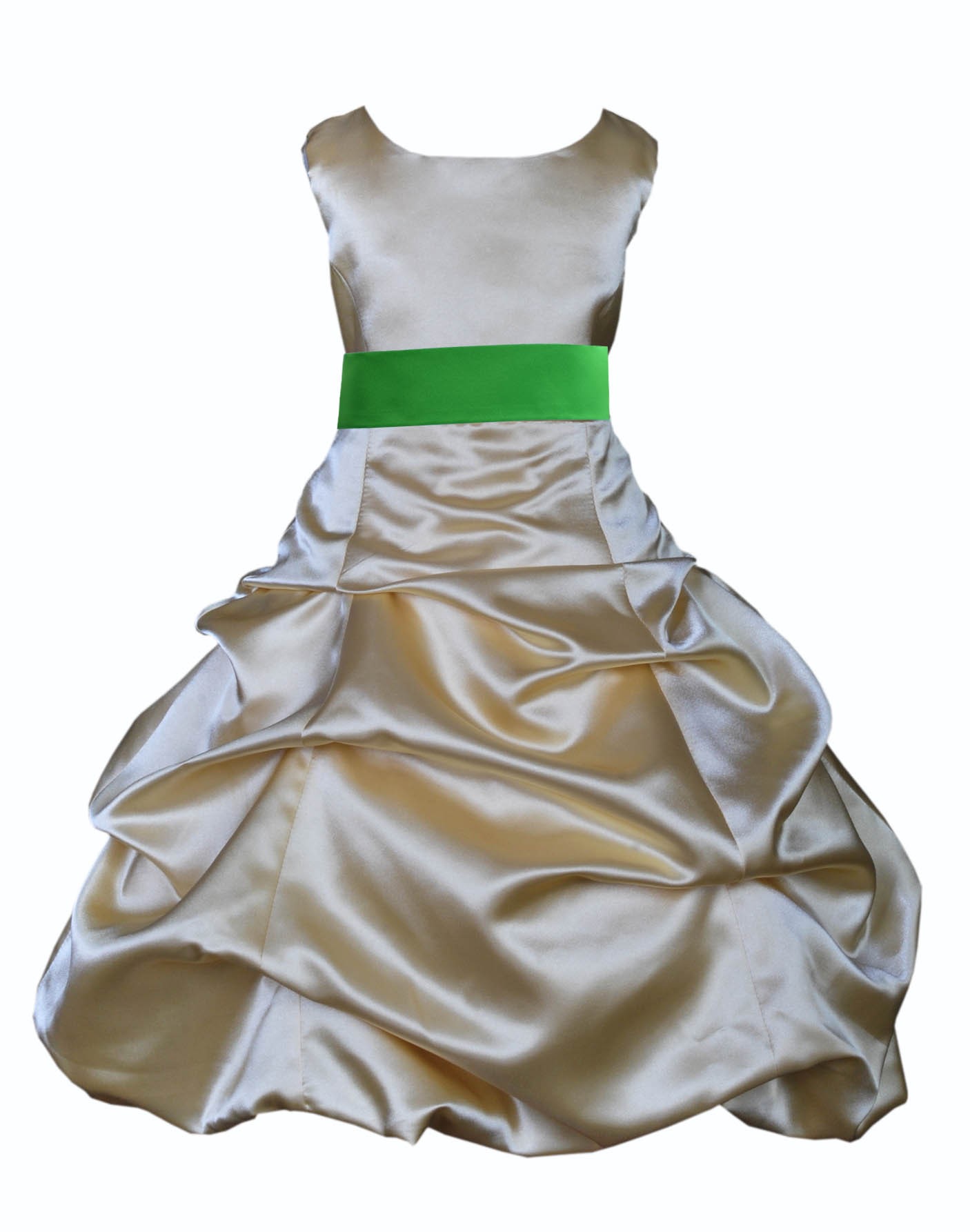 Gold/Lime Satin Pick-Up Bubble Flower Girl Dress Dazzling 806S