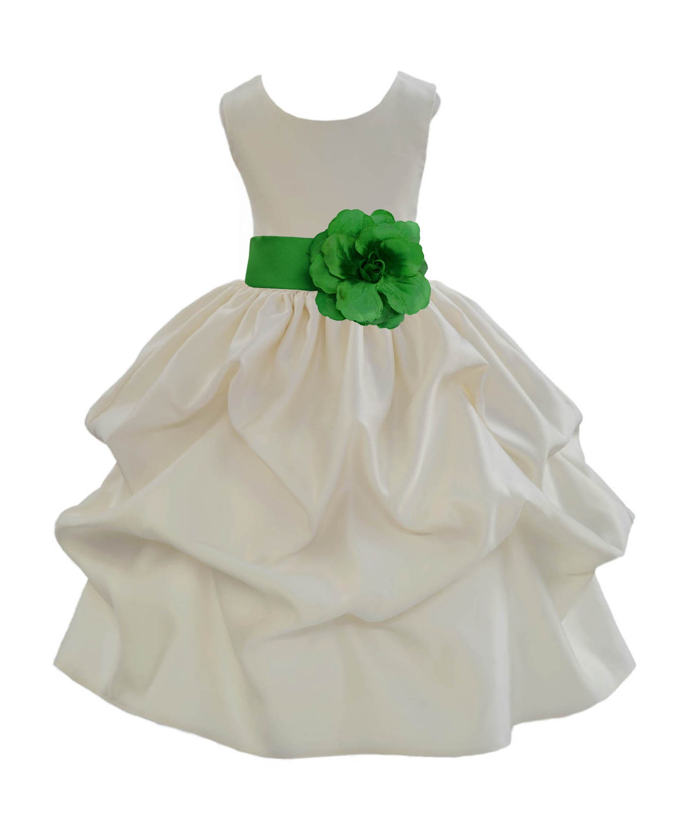 Ivory/Lime Satin Pick-Up Flower Girl Dress Bridesmaid 208T