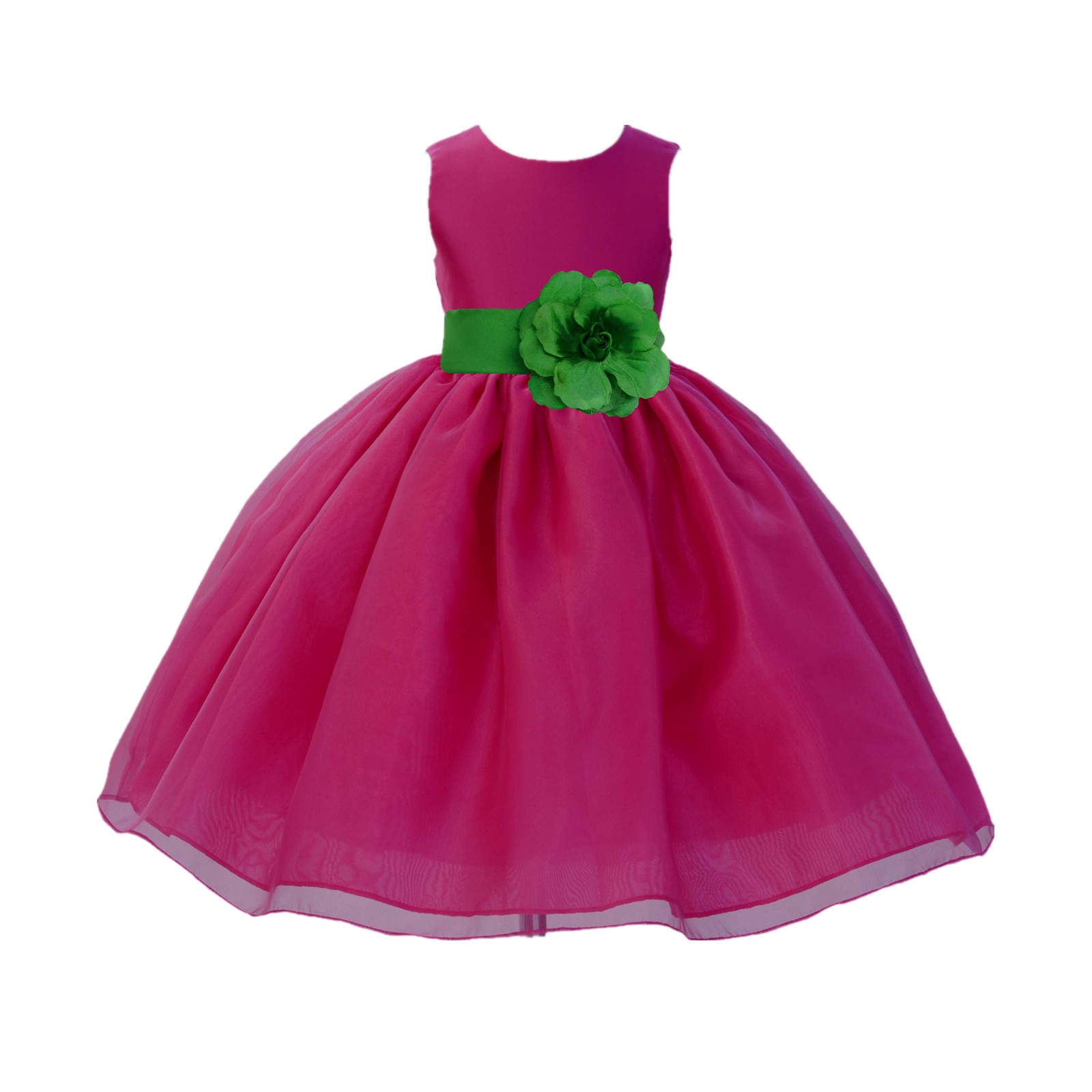 Fuchsia / Kelly Lime Green Satin Bodice Organza Skirt Flower Girl Dress Birthday 841S