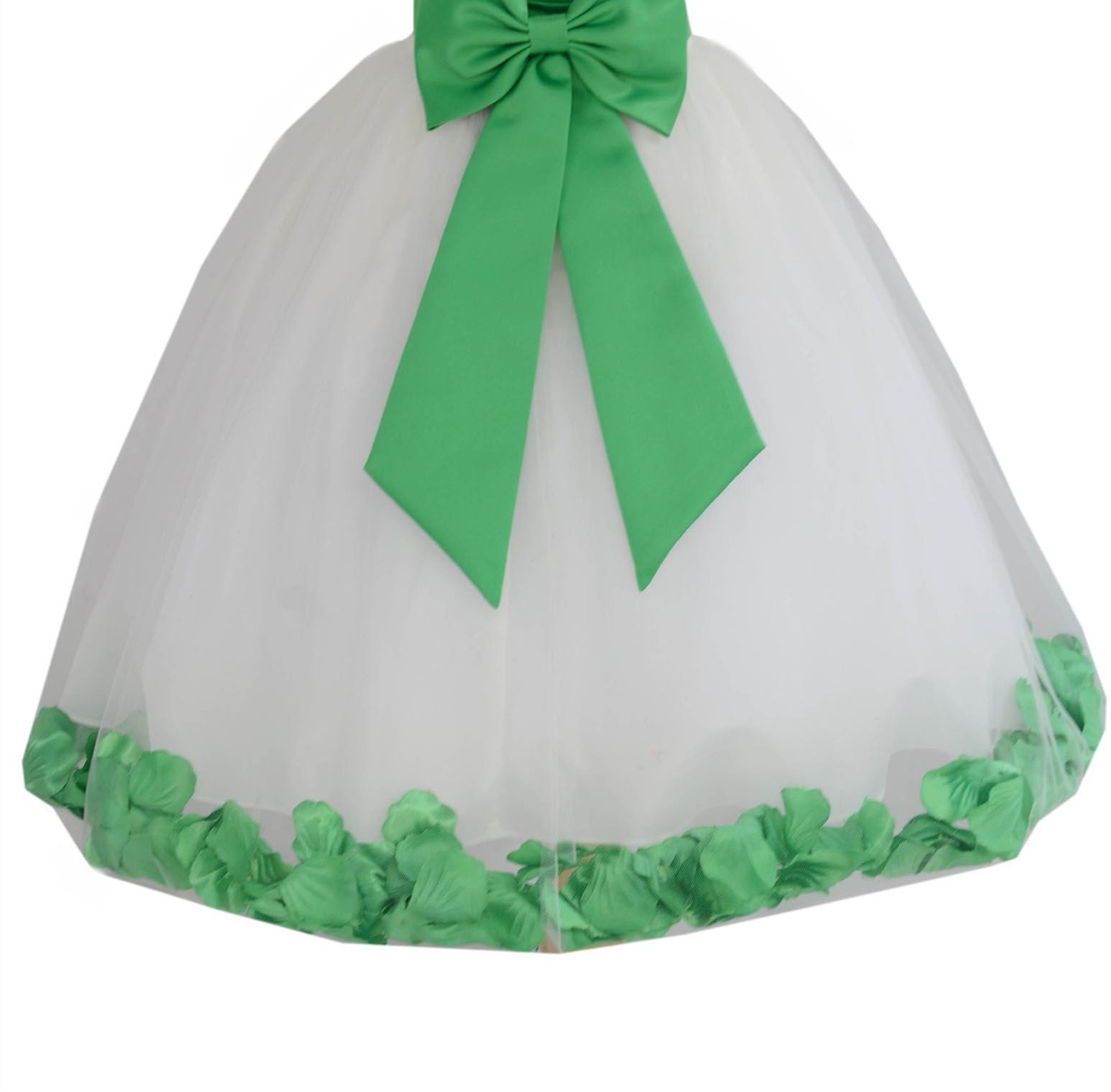 Ivory / Lime Green Floral Lace Heart Cutout Flower Girl Dress with Petals 185T