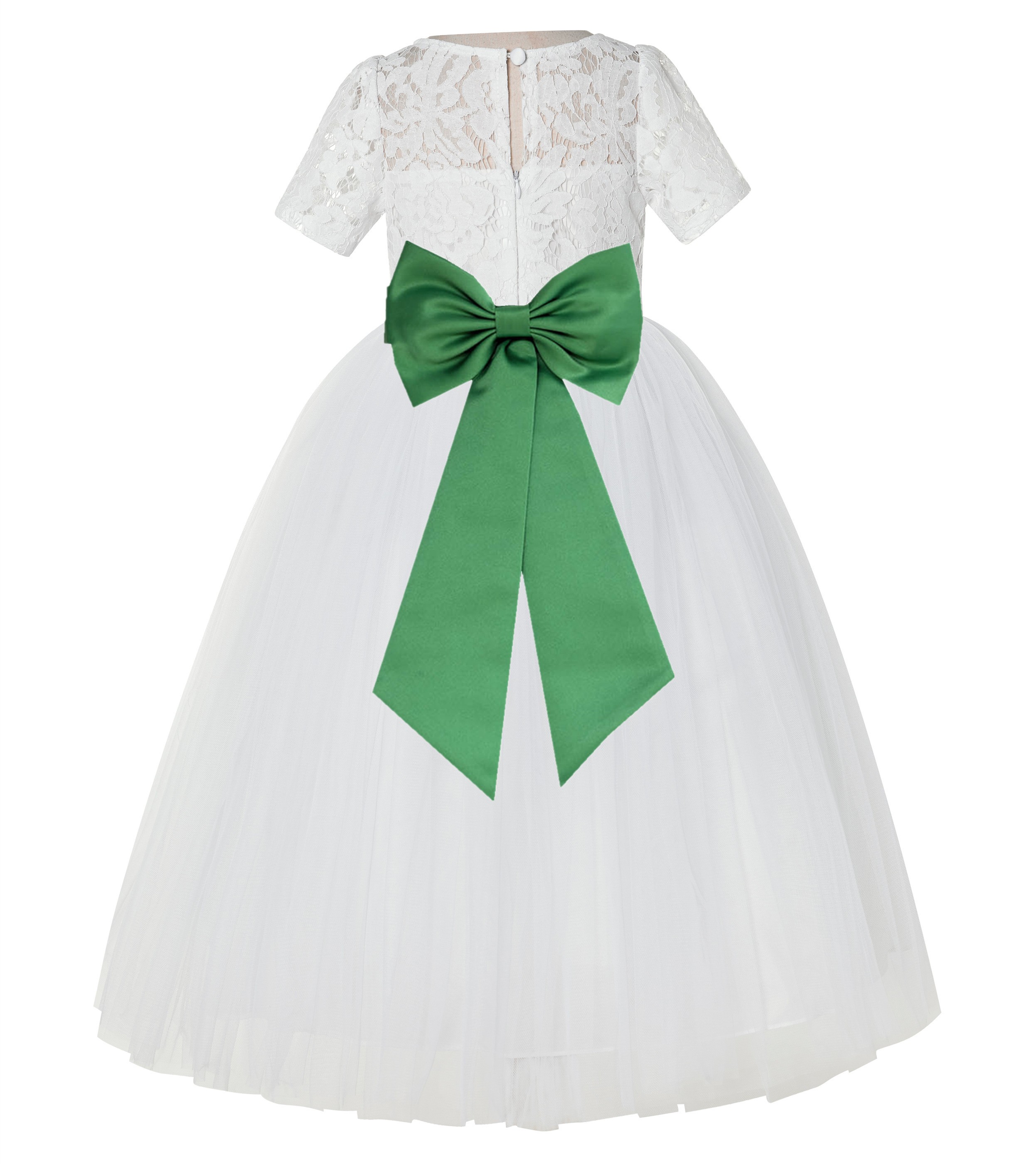 Ivory / Kelly Lime Green Floral Lace Flower Girl Dress Vintage Dress LG2
