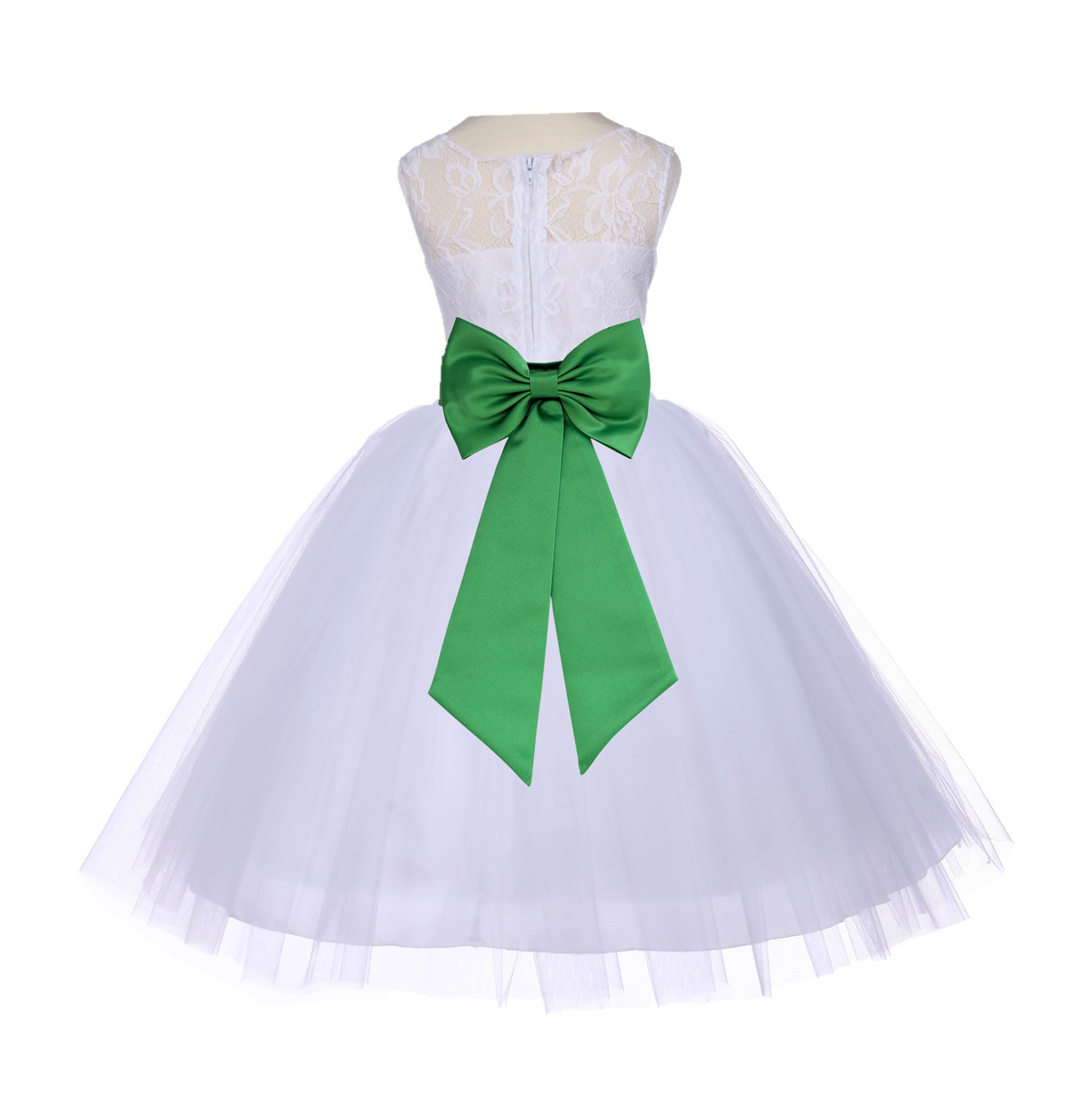 White/Lime Floral Lace Bodice Tulle Flower Girl Dress Wedding 153T