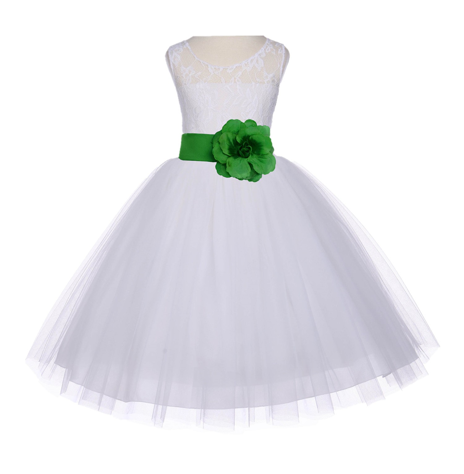 Ivory/Lime Floral Lace Bodice Tulle Flower Girl Dress Bridesmaid 153S