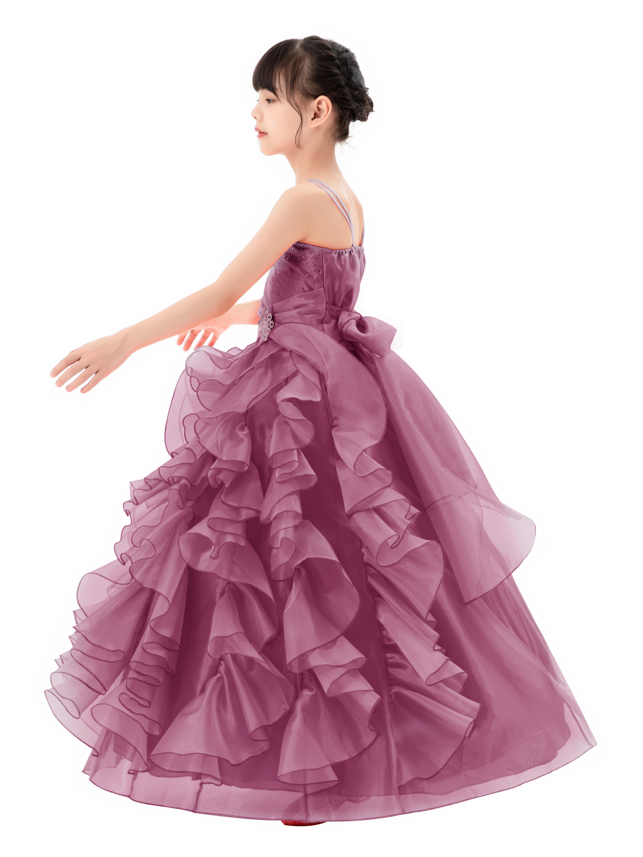 Mauve Ruffle Organza Overlay Flower Girl Dress Seq5