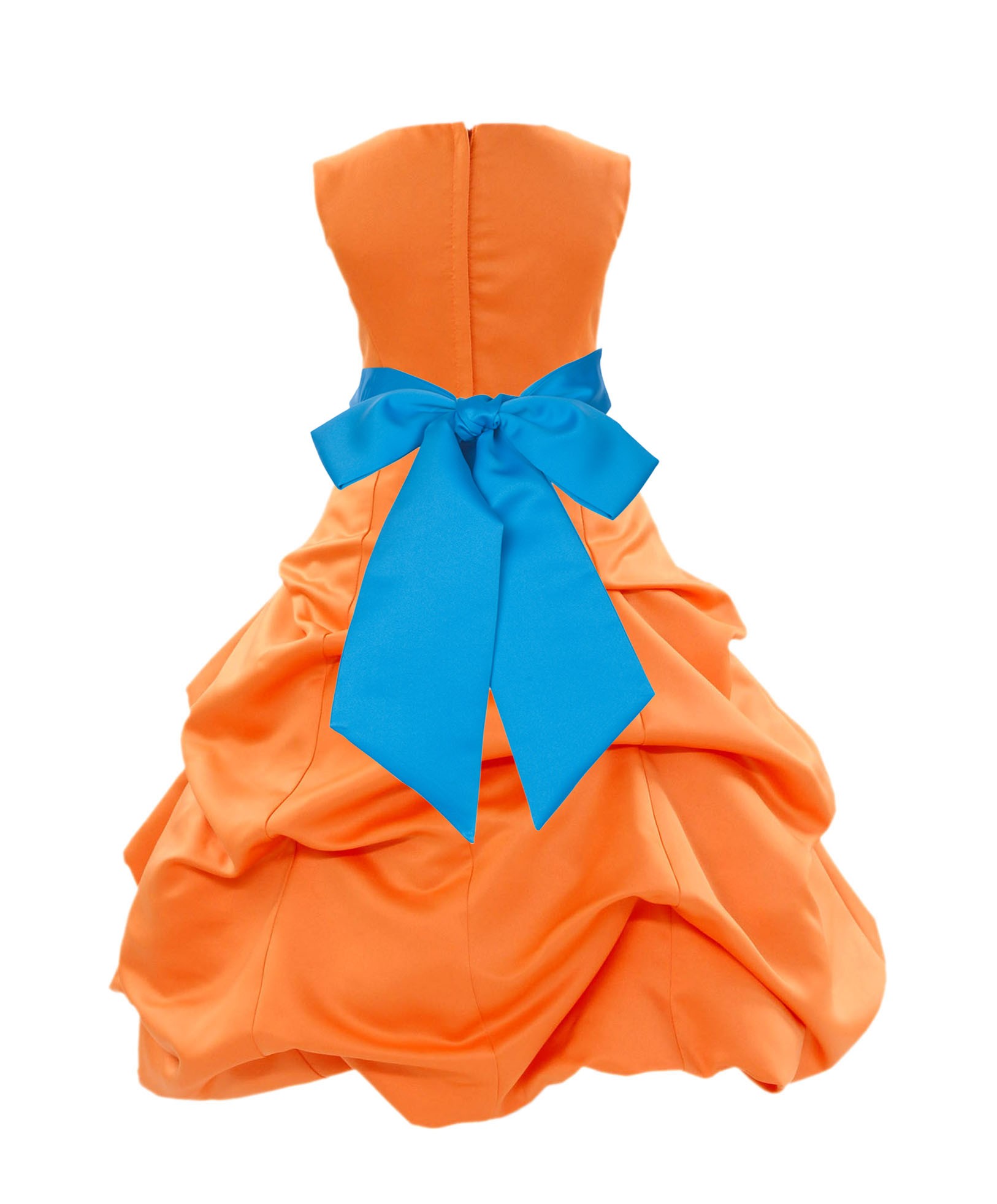 Orange/Malibu Satin Pick-Up Bubble Flower Girl Dress Halloween 806S