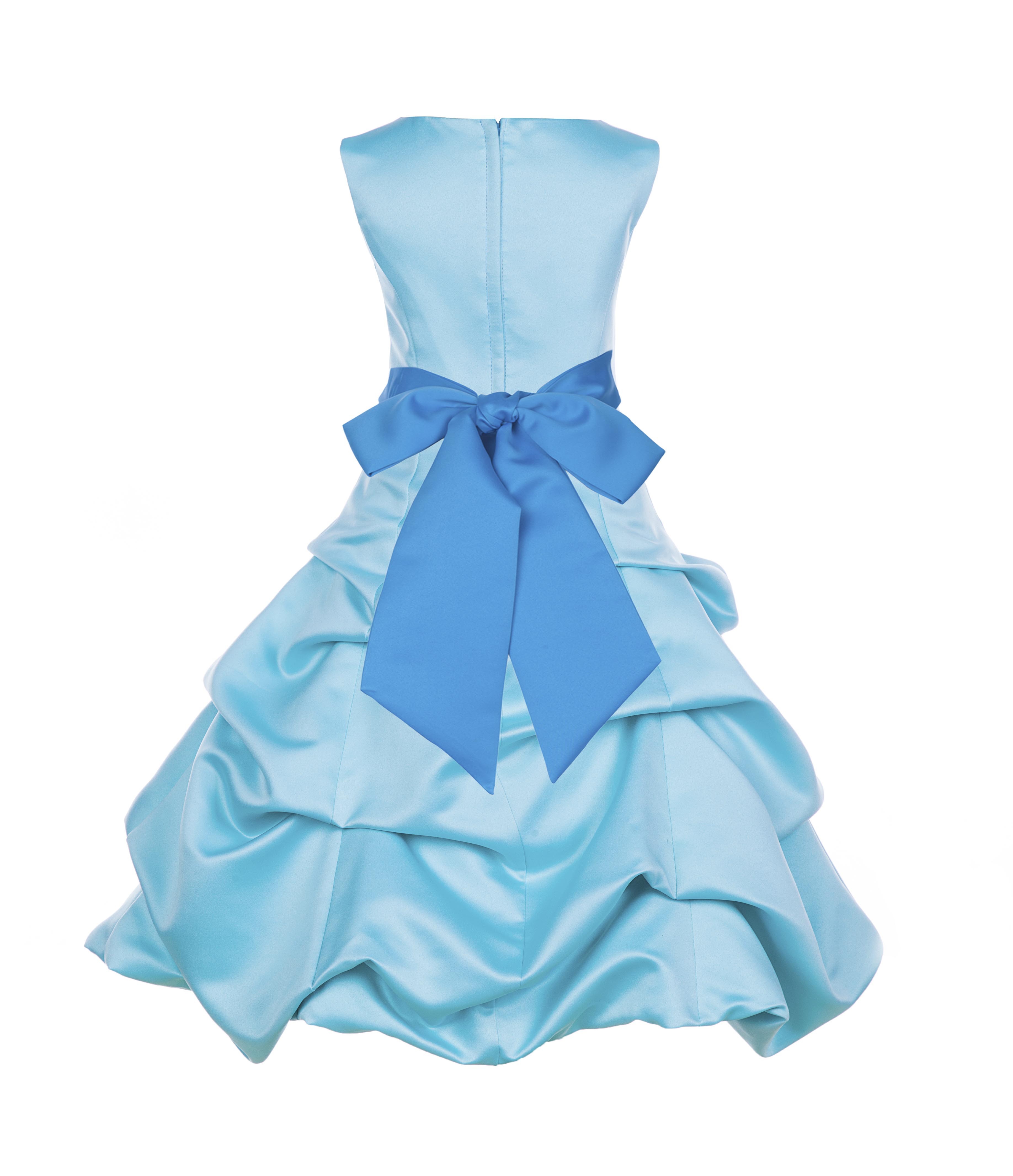 Spa Blue/Malibu Satin Pick-Up Bubble Flower Girl Dress 806S