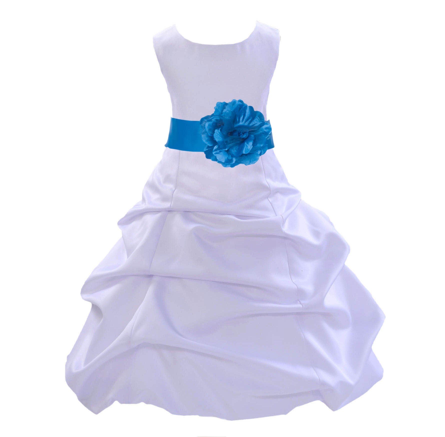 White/Malibu Satin Pick-Up Bubble Flower Girl Dress Wedding 808T
