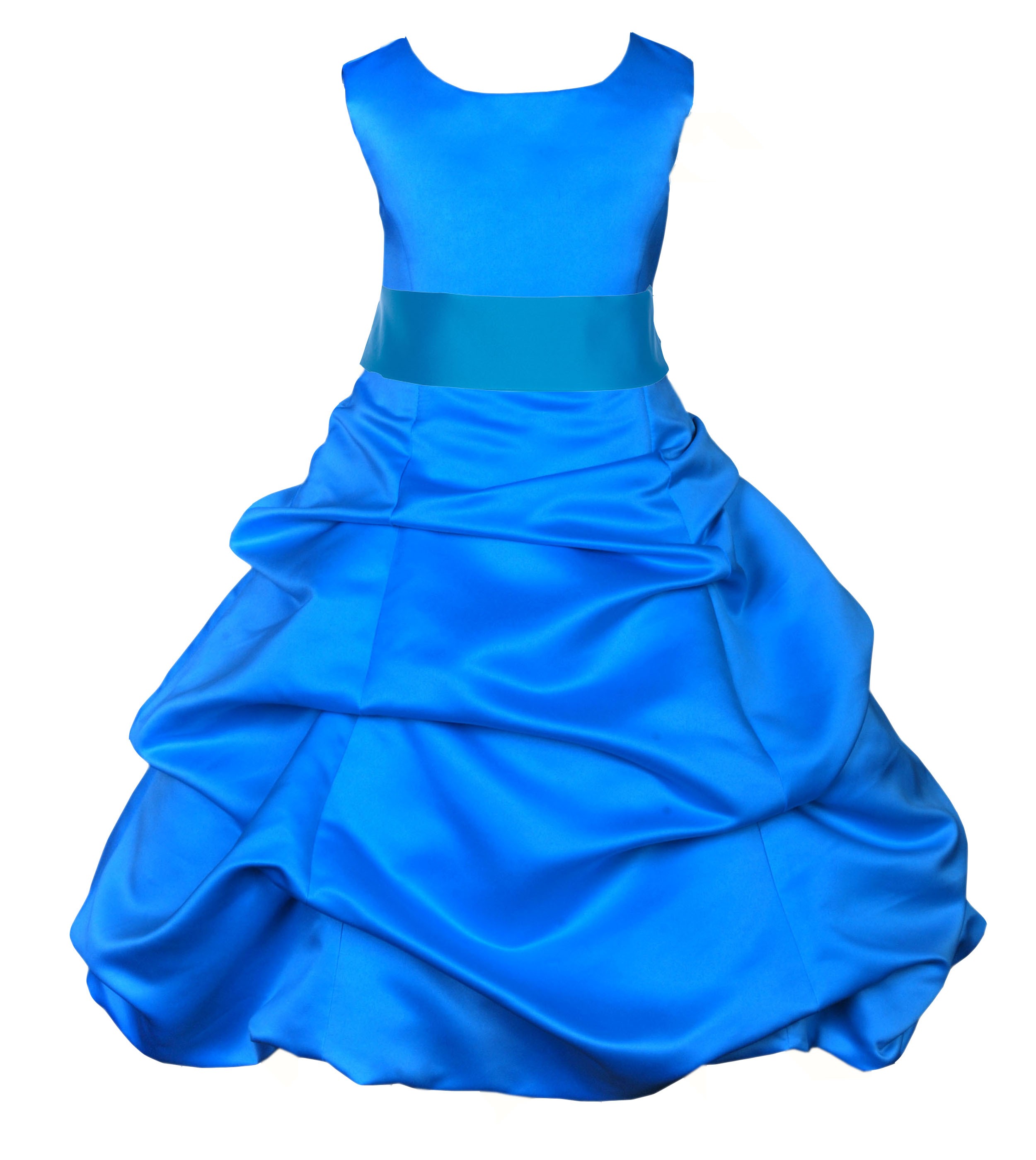 Royal Blue/Malibu Satin-Pick-Up Bubble Flower Girl Dress 806S