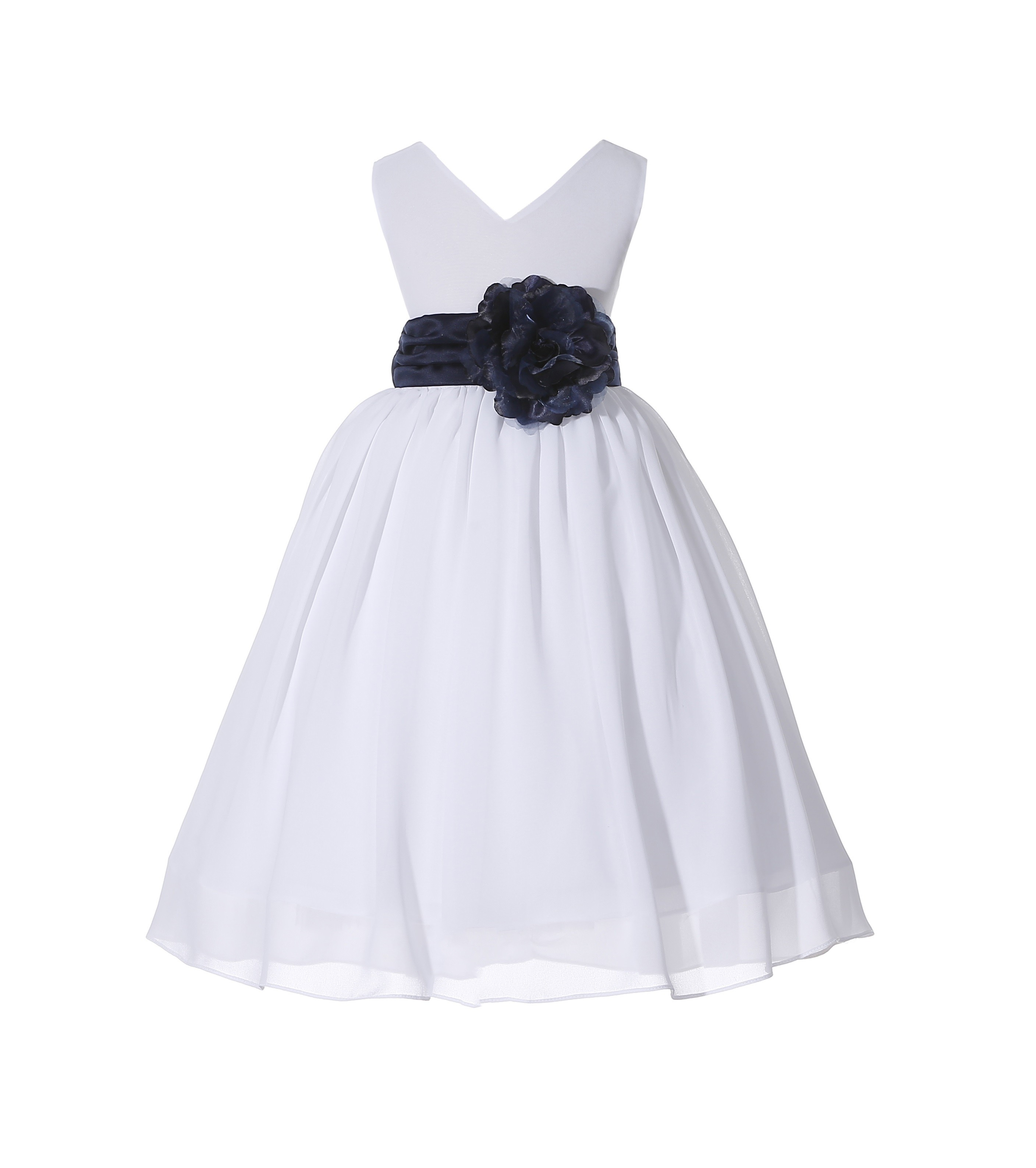 White/Marine V-Neck Yoryu Chiffon Flower Girl Dress Bridesmaid 503F
