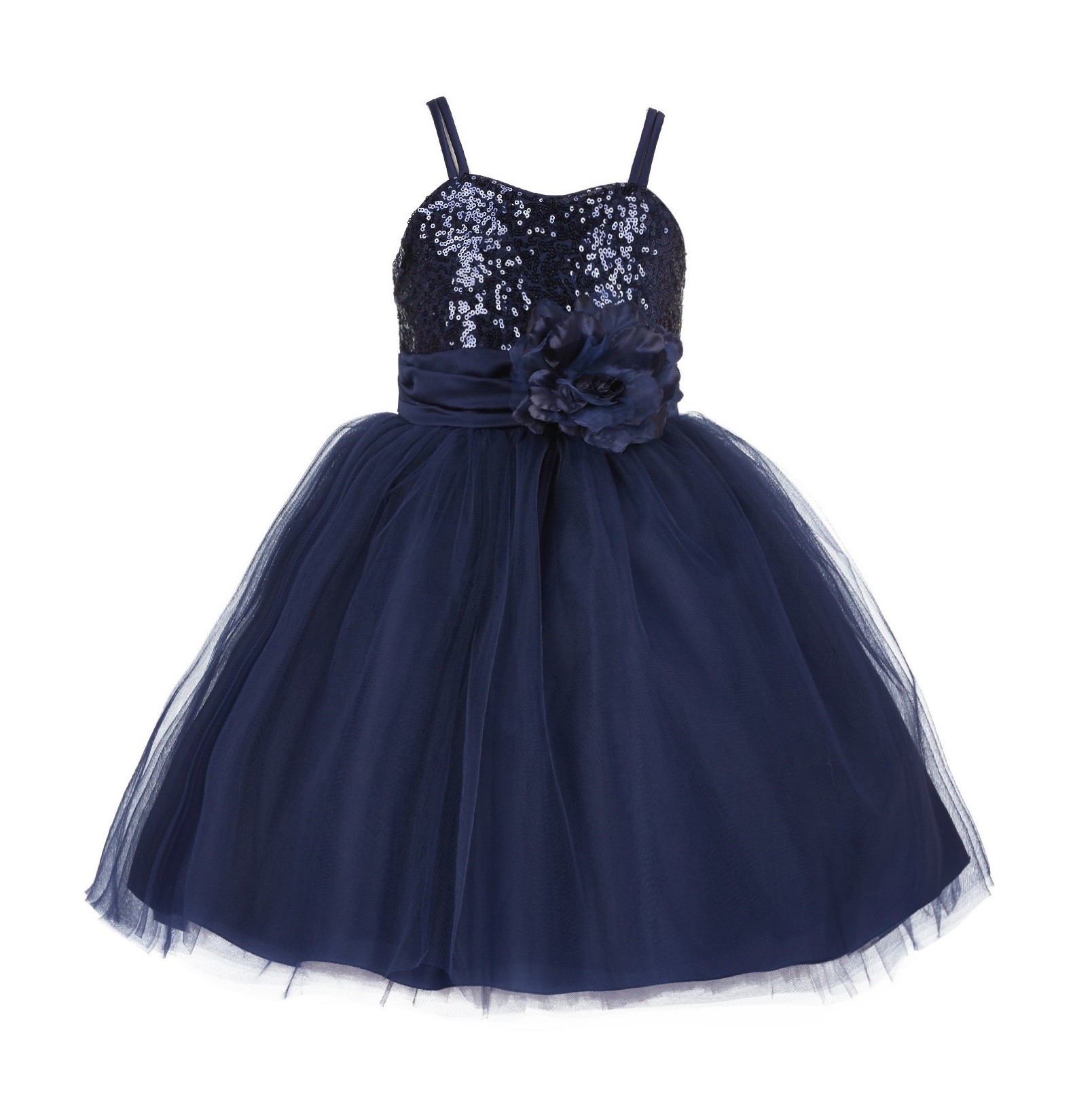 Marine Sequin Tulle Flower Girl Dress Special Occasions 1508S