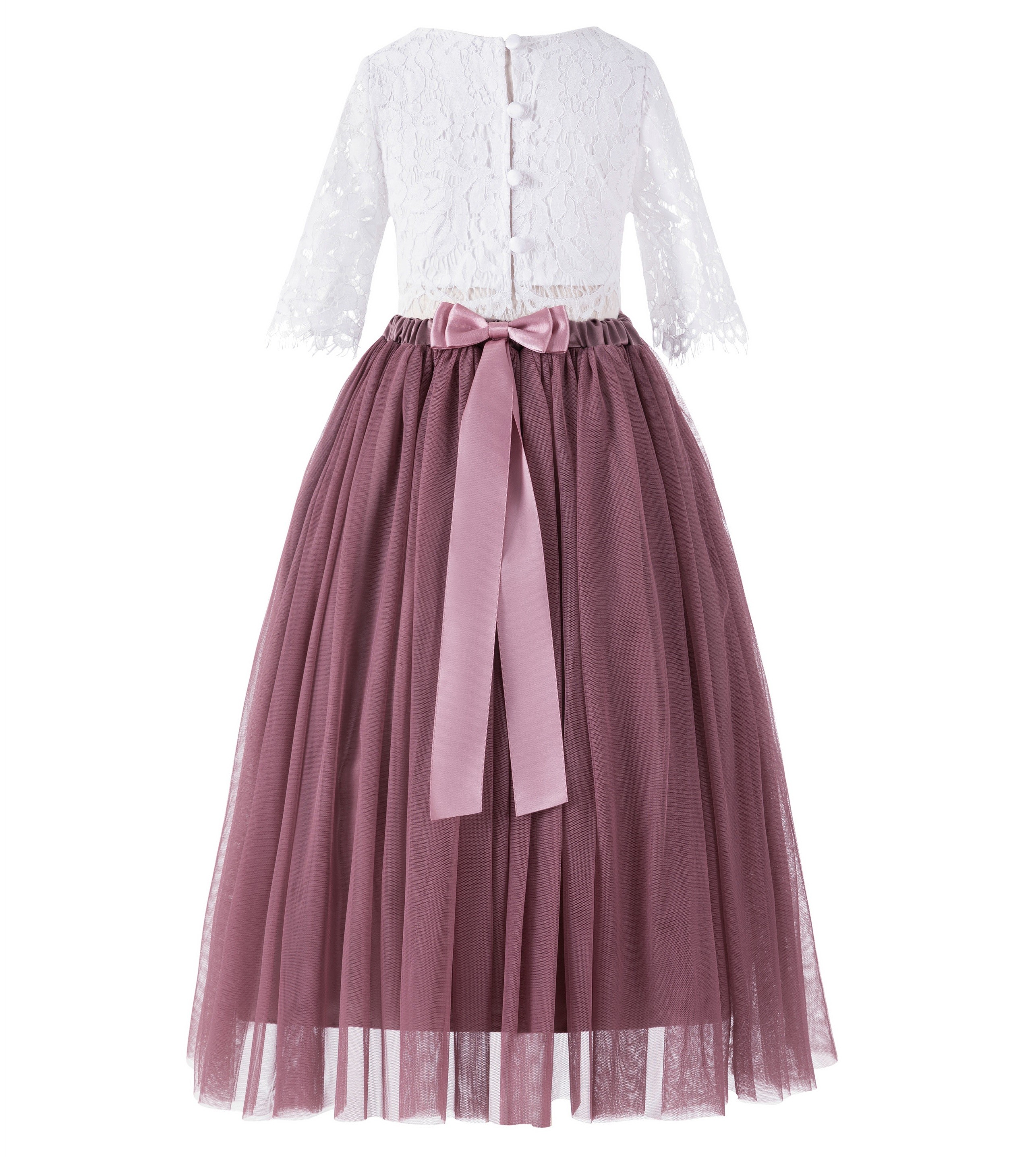 Mauve Eyelash Lace Flower Girl Dress A-Line Tulle Dress LG5