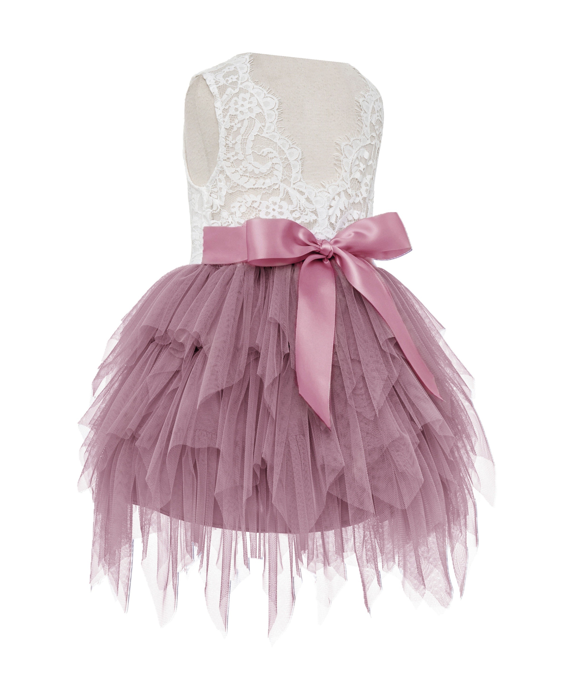 Mauve Tiered Tulle Flower Girl Dress Lace Back Dress LG6